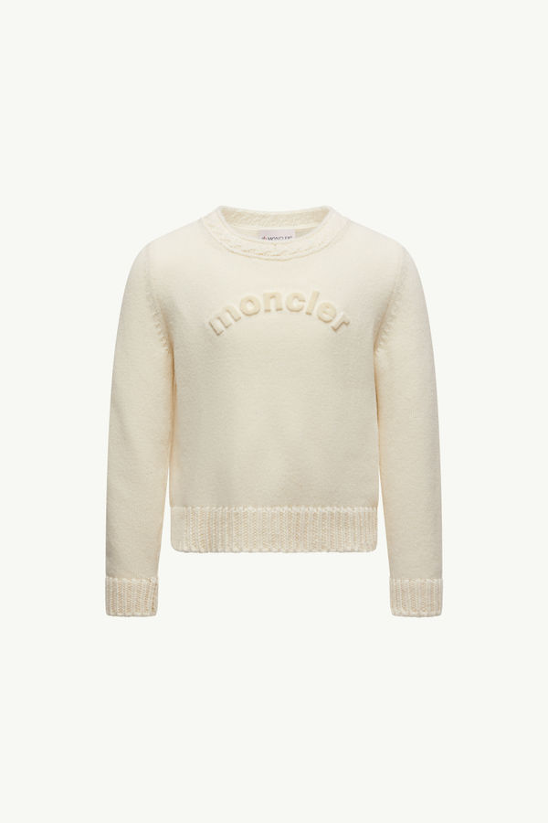 Textured Logo Wool Jumper Girl White Moncler 0