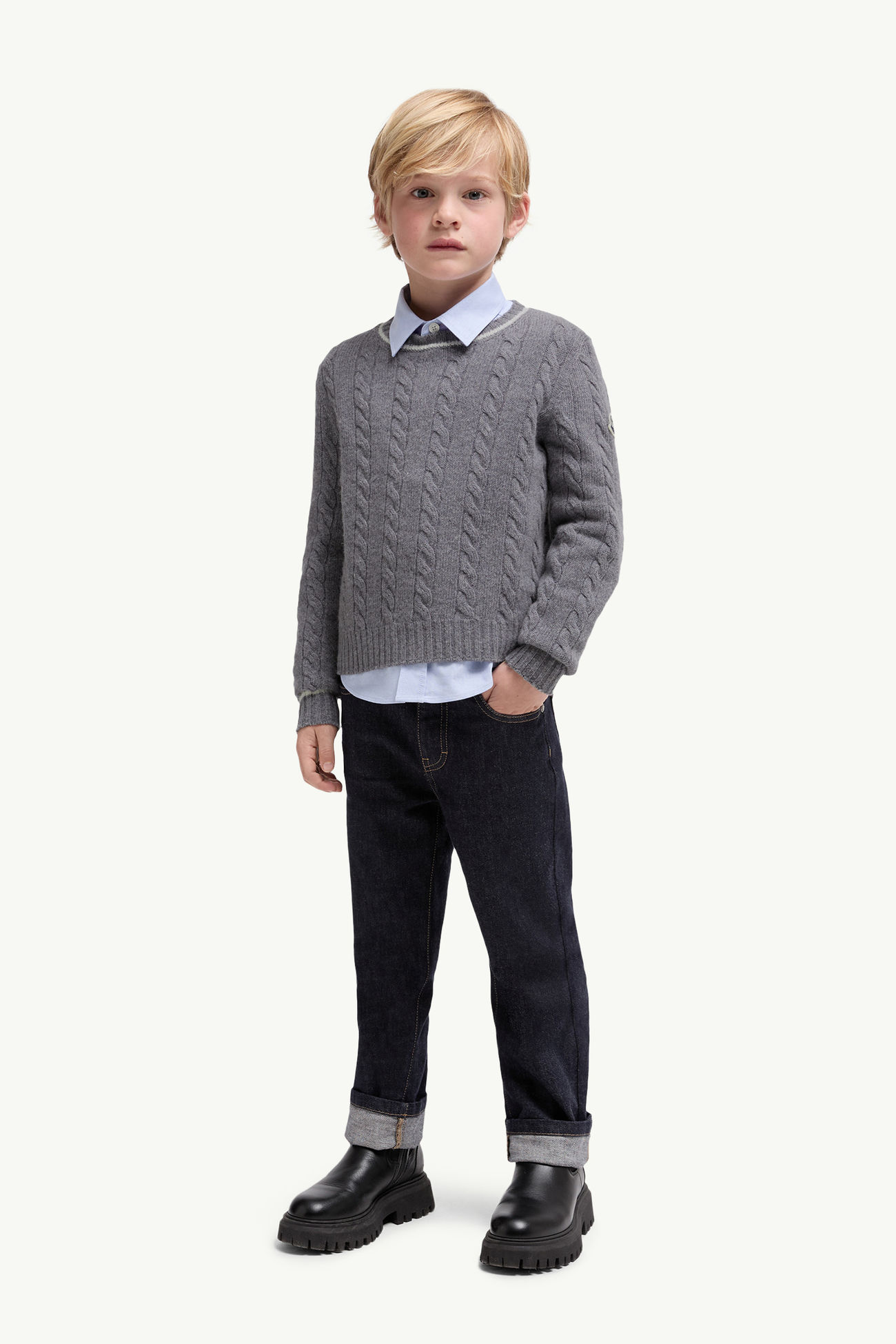 Stripe-Trimmed Wool Sweater Boy Grey Moncler 1