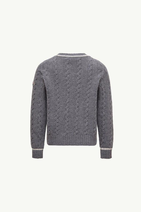 Stripe-Trimmed Wool Jumper Boy Gray Moncler 3