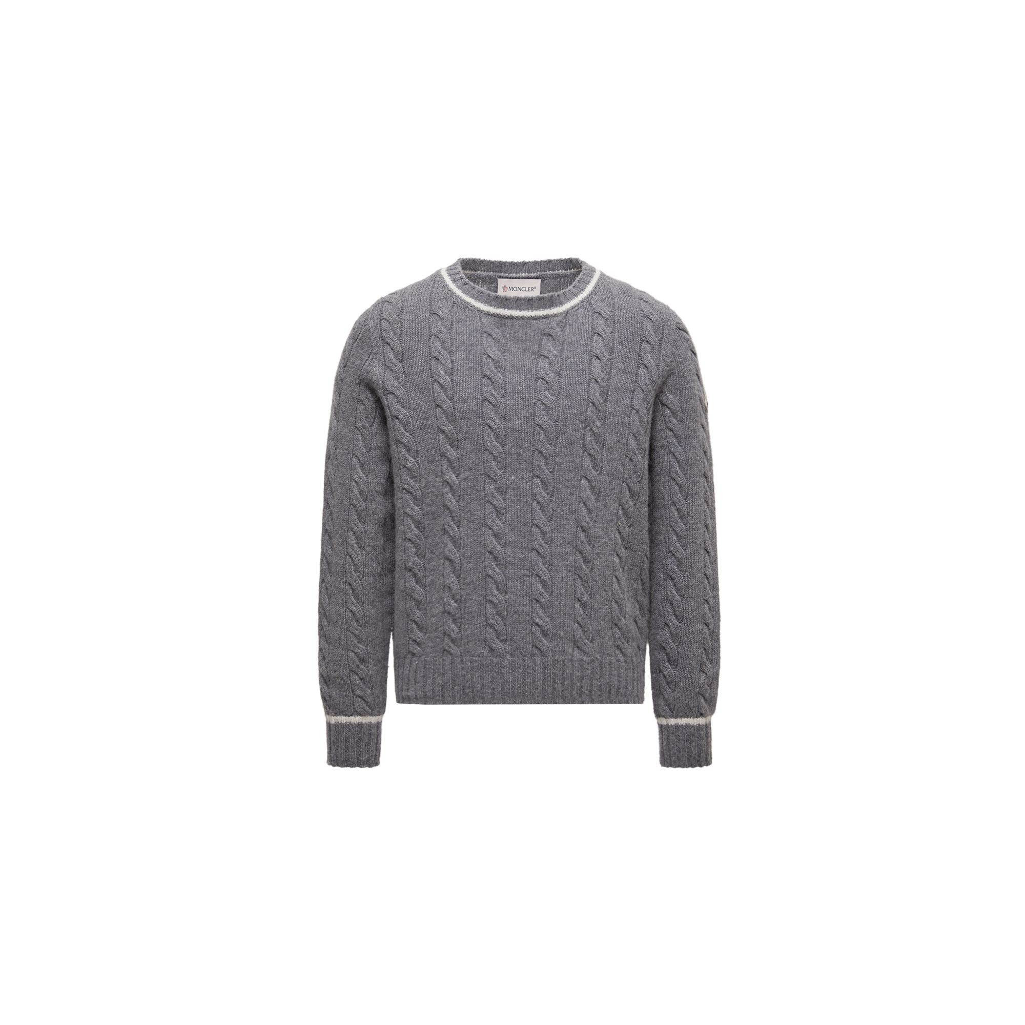 MONCLER ENFANT Stripe-Trimmed Wool Jumper, Boy, Gray, Size: 12Y