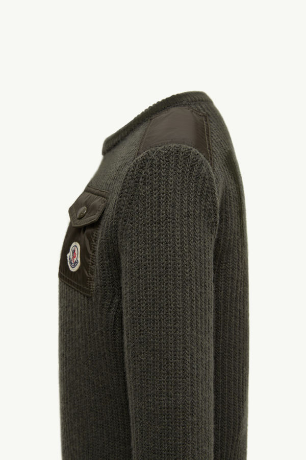Pullover aus Wolle mit Tasche Jungen Dunkelgrün Moncler 1