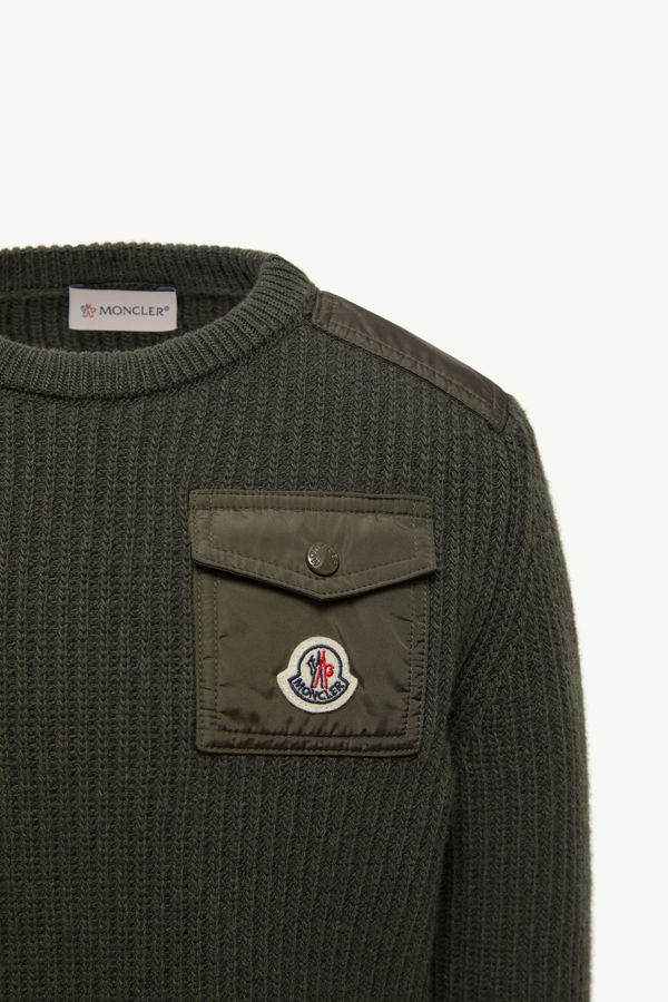 Pullover aus Wolle mit Tasche Jungen Dunkelgrün Moncler 3