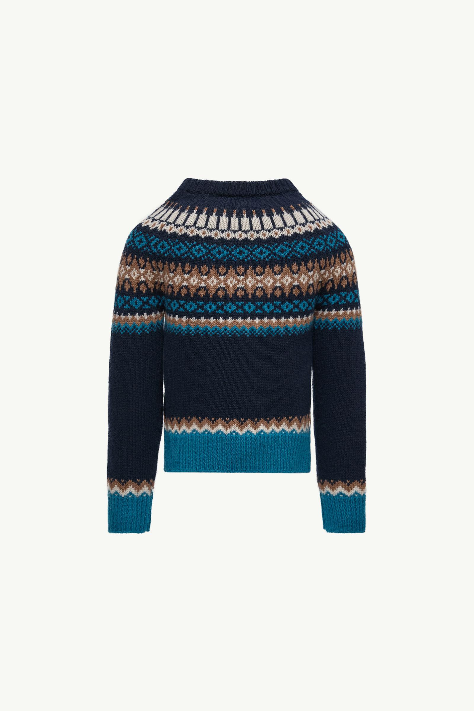 Navy Blue Alpine Jacquard Wool Sweater - Sweatshirts & Knitwear