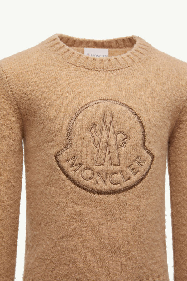 Embroidered Logo Wool Blend Jumper Boy Beige Moncler 3