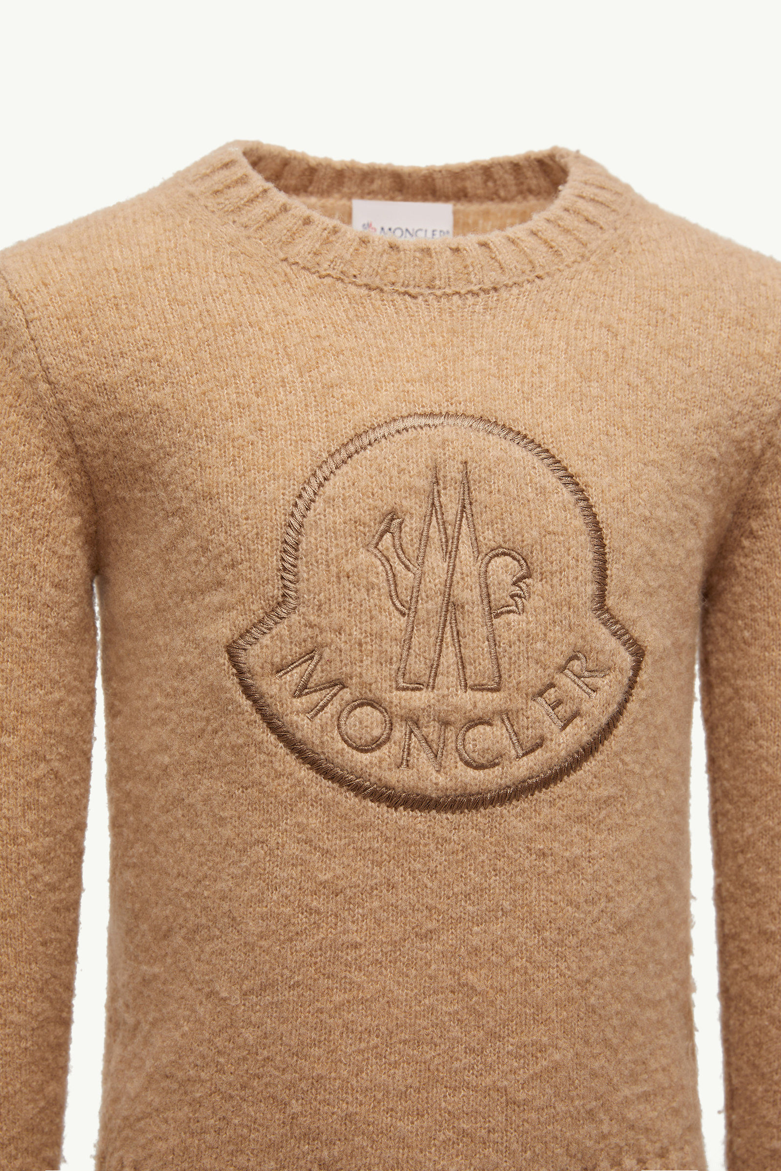 Embroidered Logo Wool Blend Jumper Boy Beige Moncler 3
