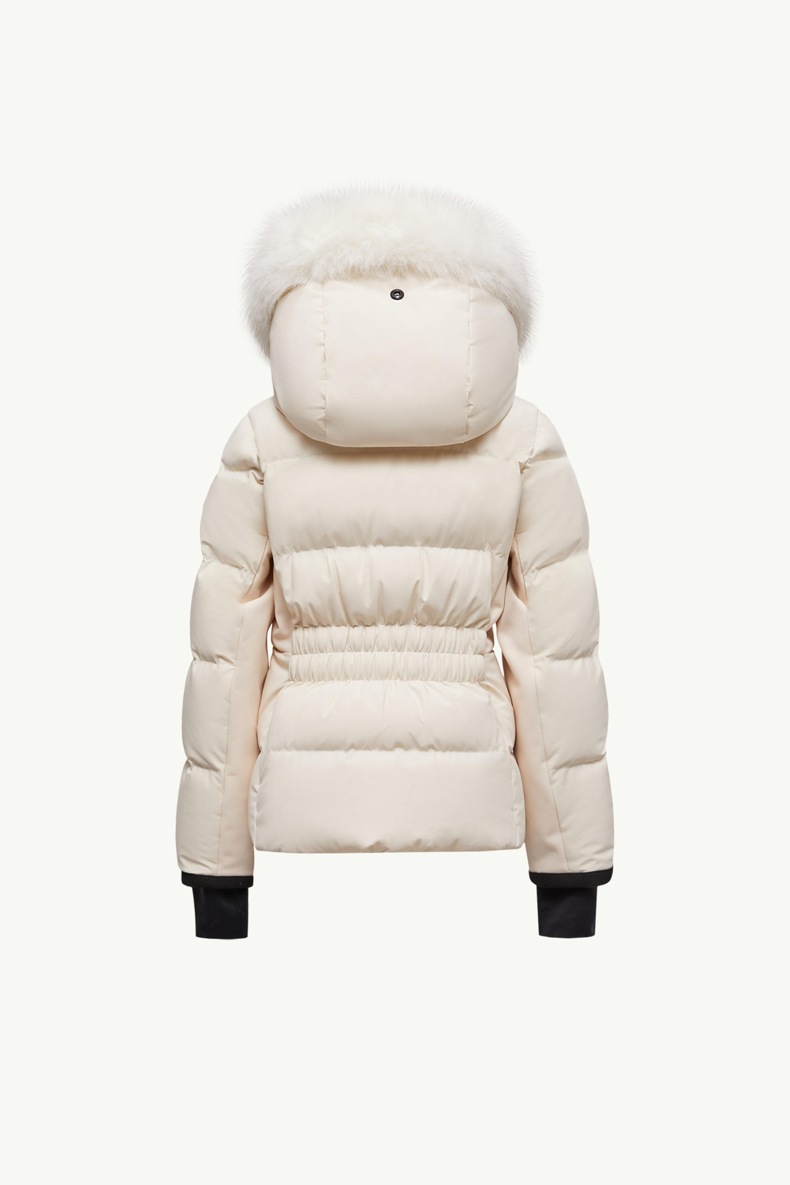 Plumífero de esquí con capucha y ribetes de piel sintética New Guyane Niña Blanco Marfil Moncler 2
