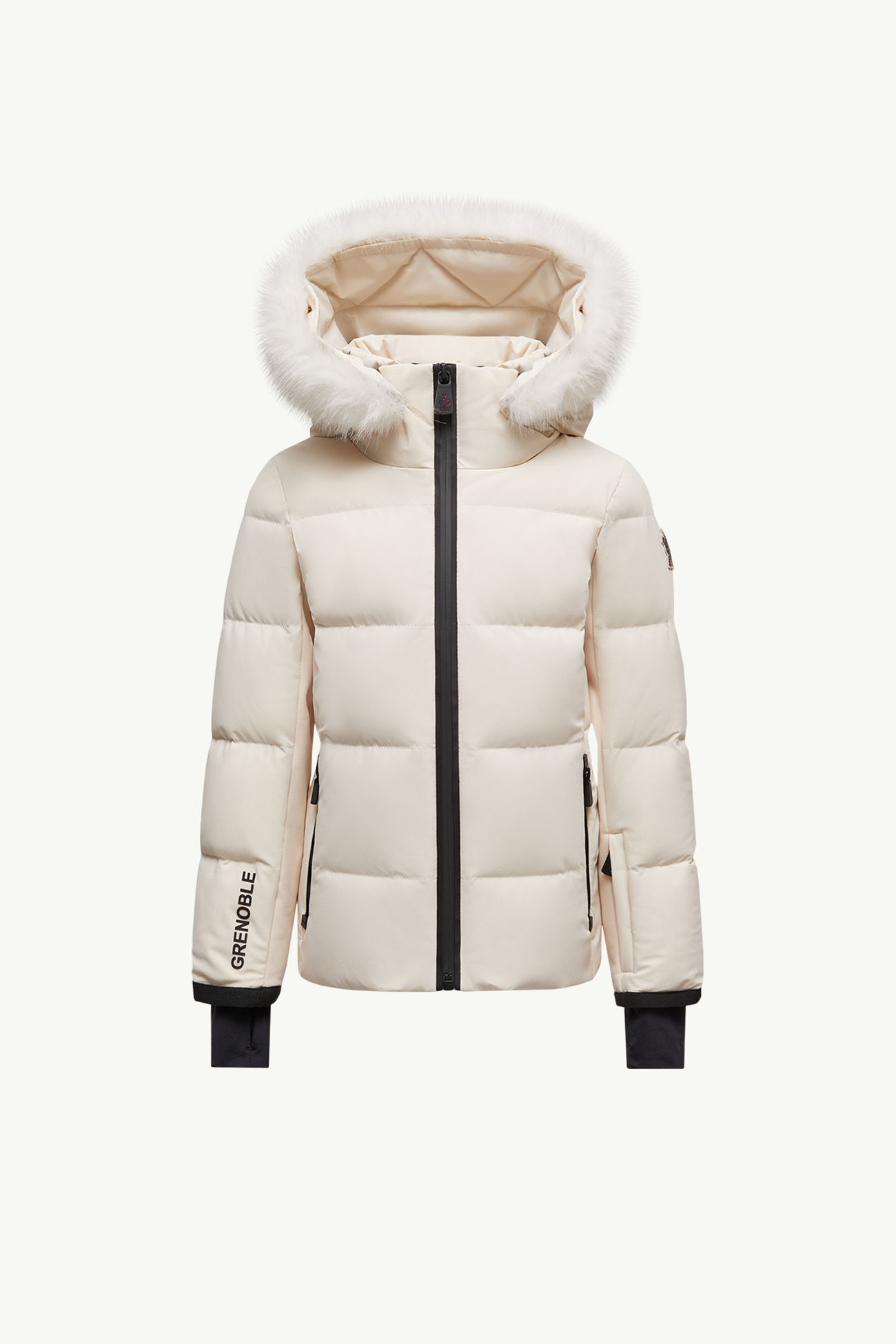 New Guyane Faux Fur-Trimmed Hooded Down Ski Jacket Girl White Ivory Moncler 0