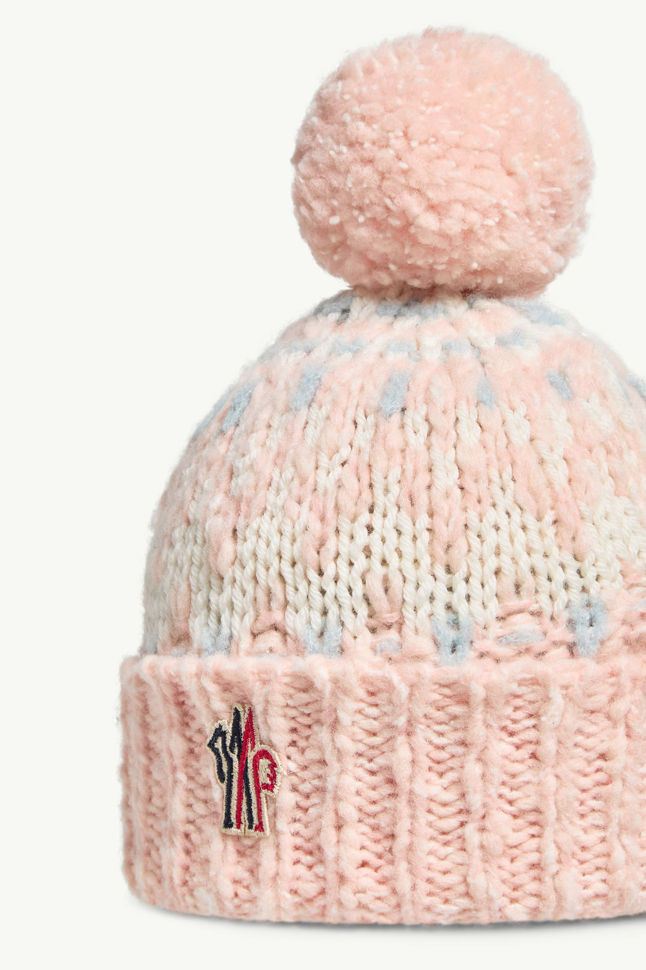絨球裝飾羊毛混紡提花冷帽 女童 白色和粉紅色 Moncler 1