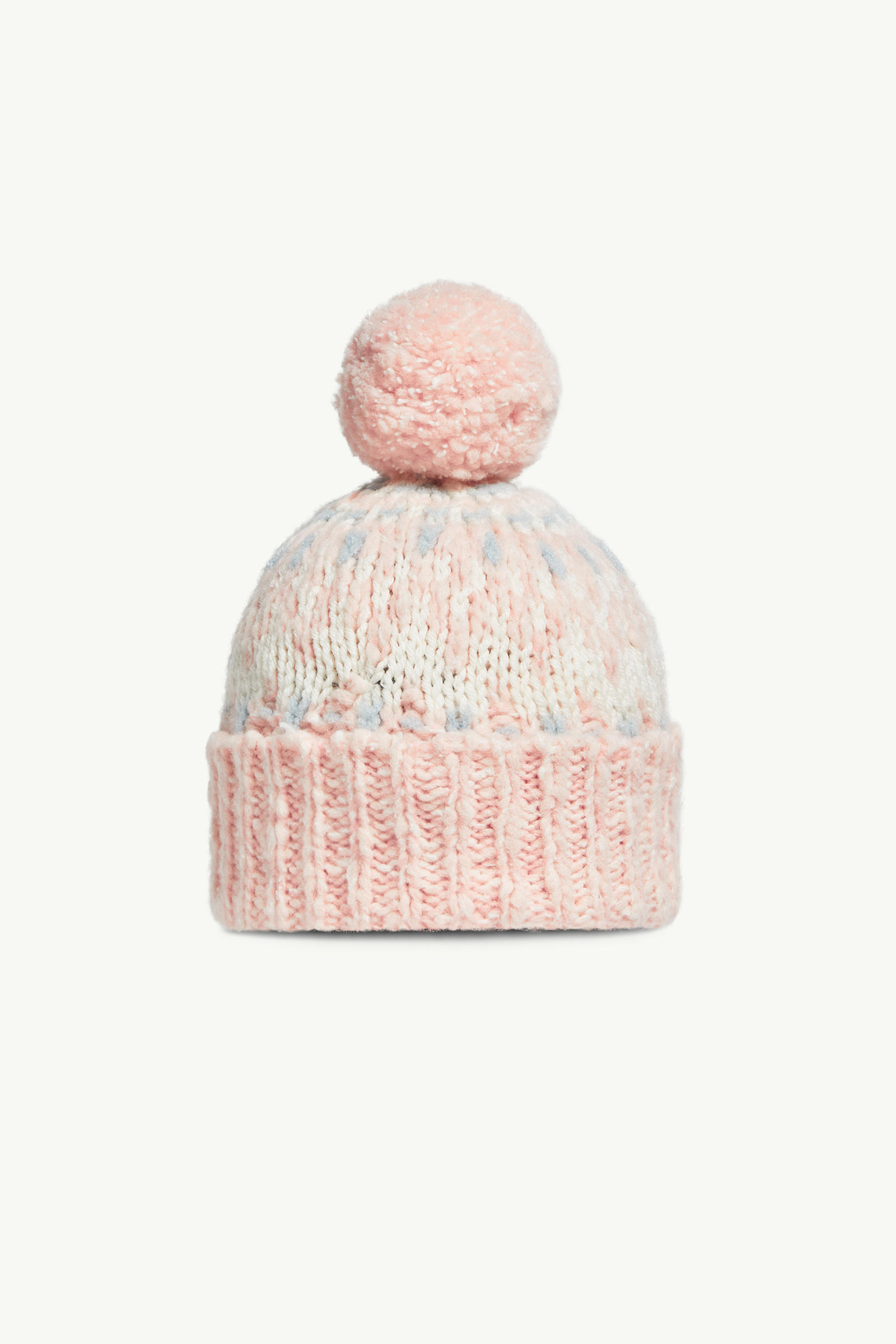 Wool Blend Jacquard Beanie with Pom Pom Girl White & Pink Moncler 2