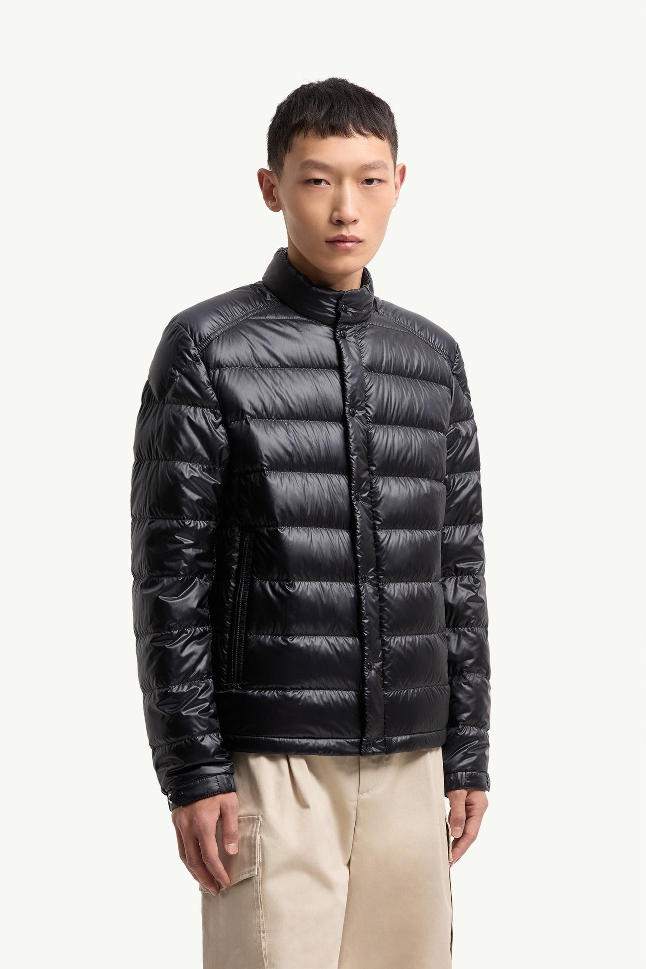 Selves Short Down Jacket Men Shiny Dark Blue Moncler 3