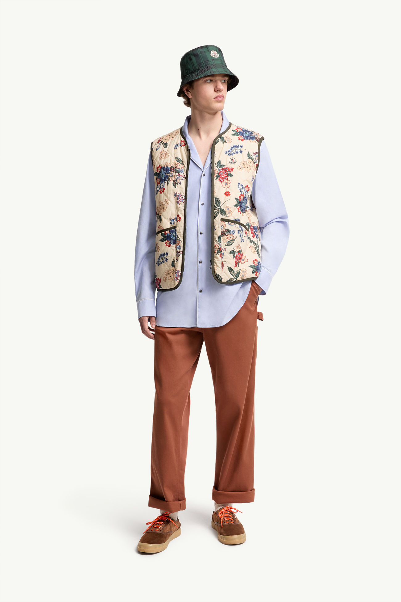 Franqui wendbare Daunenweste mit Blumenprint Herren Weiss & Grün Moncler 0