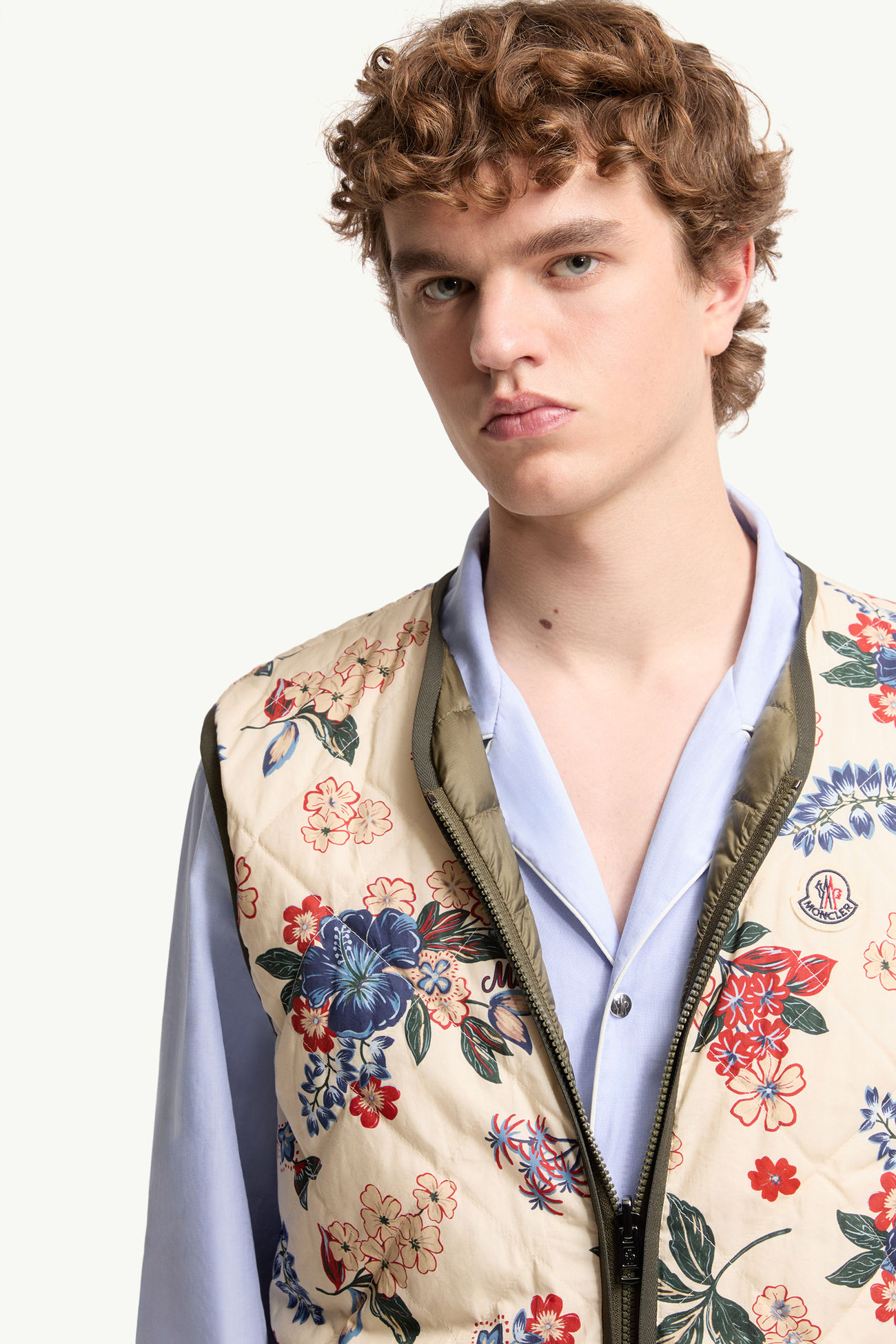 Franqui Reversible Floral Down Vest Men White & Green Moncler 6