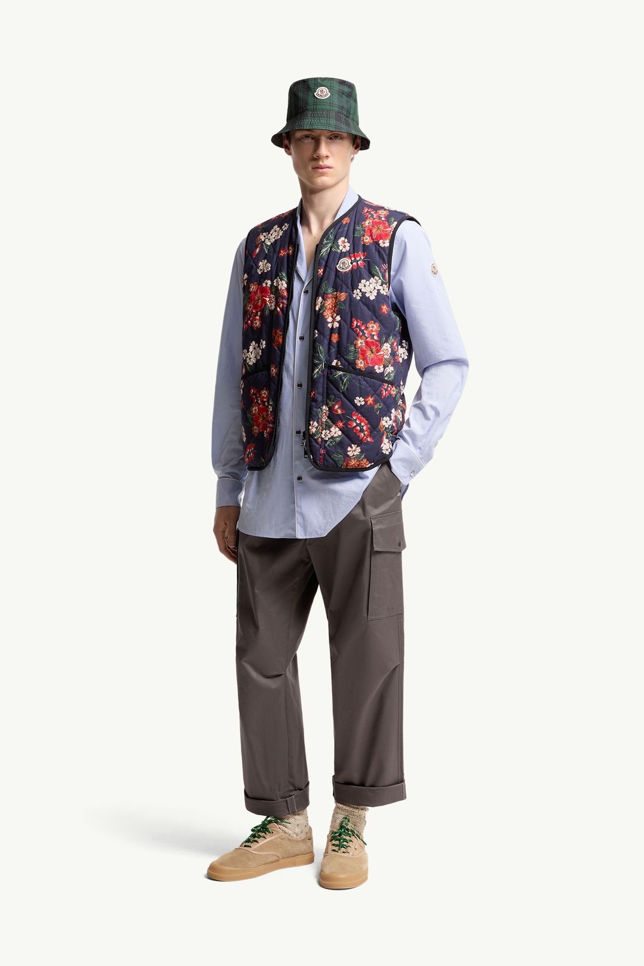 海军蓝色 Franqui男士双面花卉羽绒马甲 - 马甲 for 男装 | Moncler SG