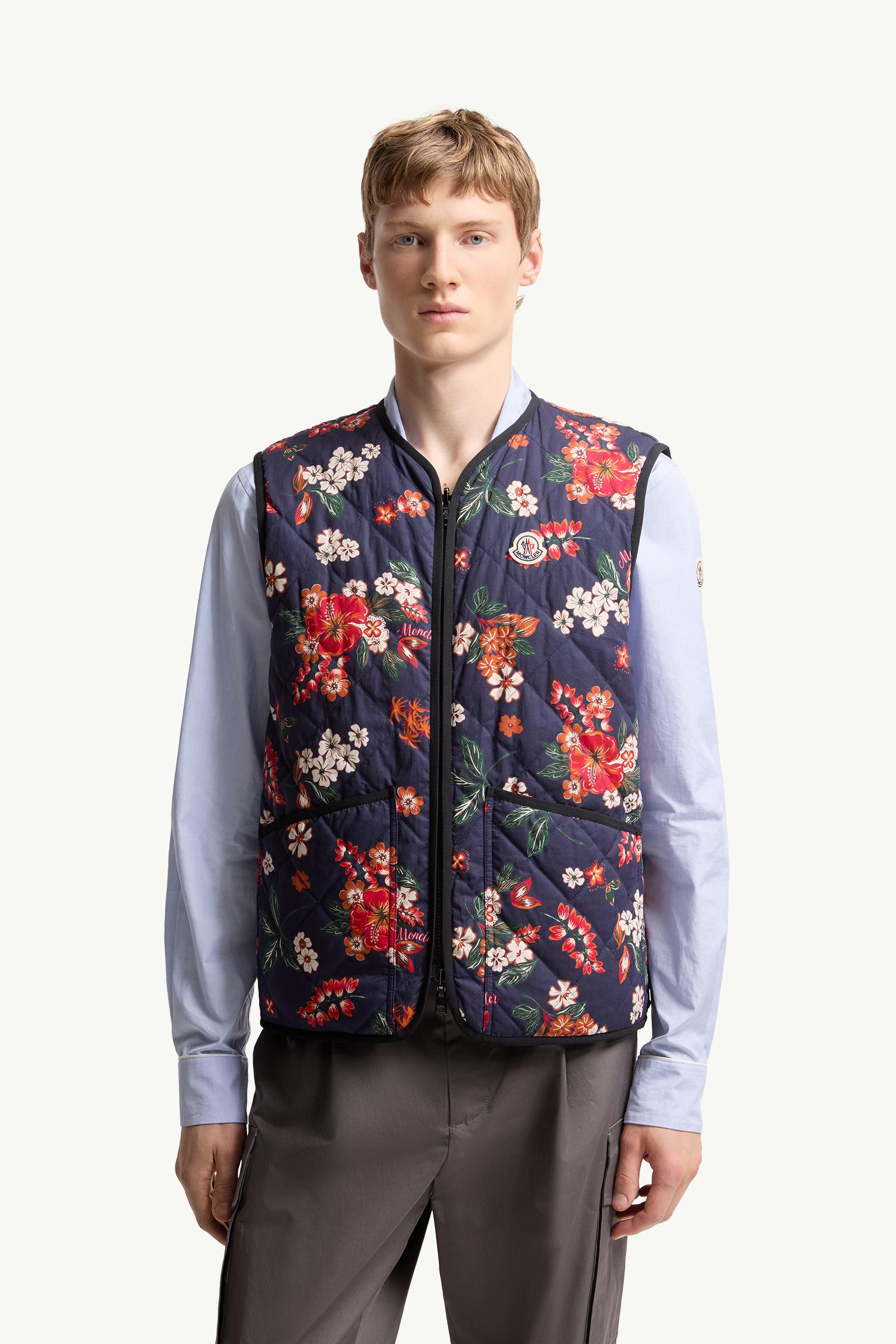 Navy Blue Franqui Reversible Floral Down Vest - Vests for Men