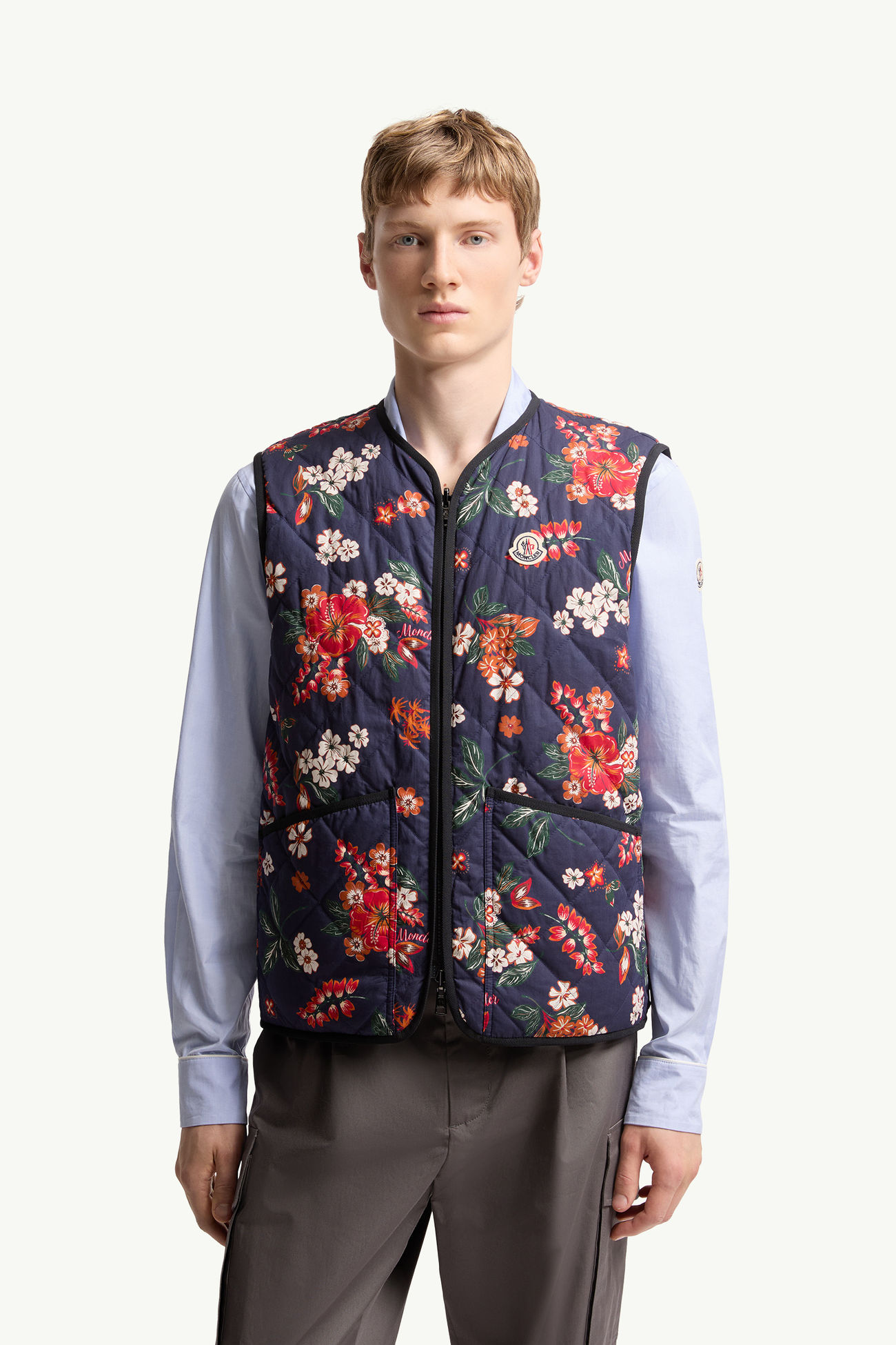 Franqui wendbare Daunenweste mit Blumenprint Herren Navyblau Moncler 3