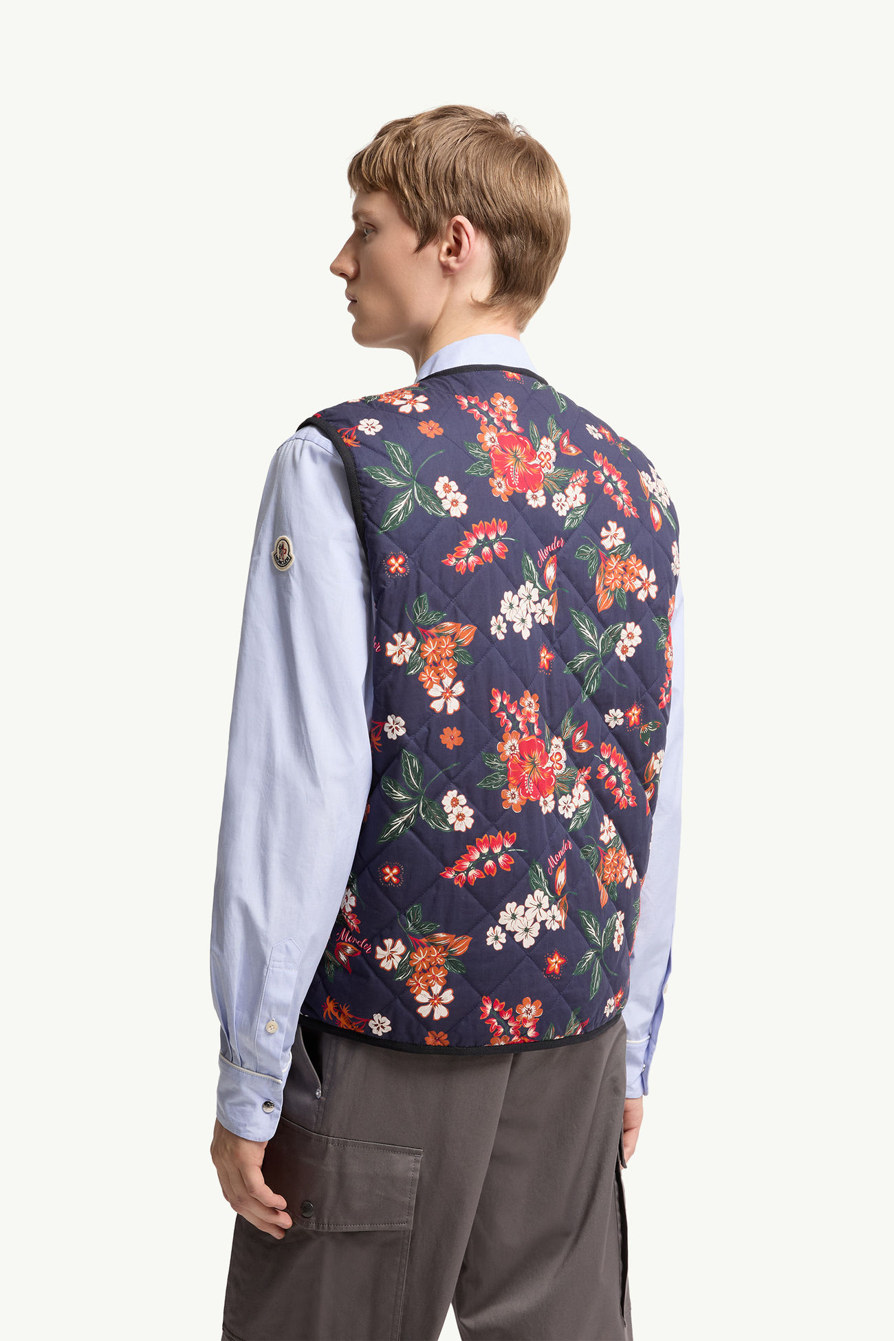 Franqui男士双面花卉羽绒马甲 男士 海军蓝色 Moncler 4