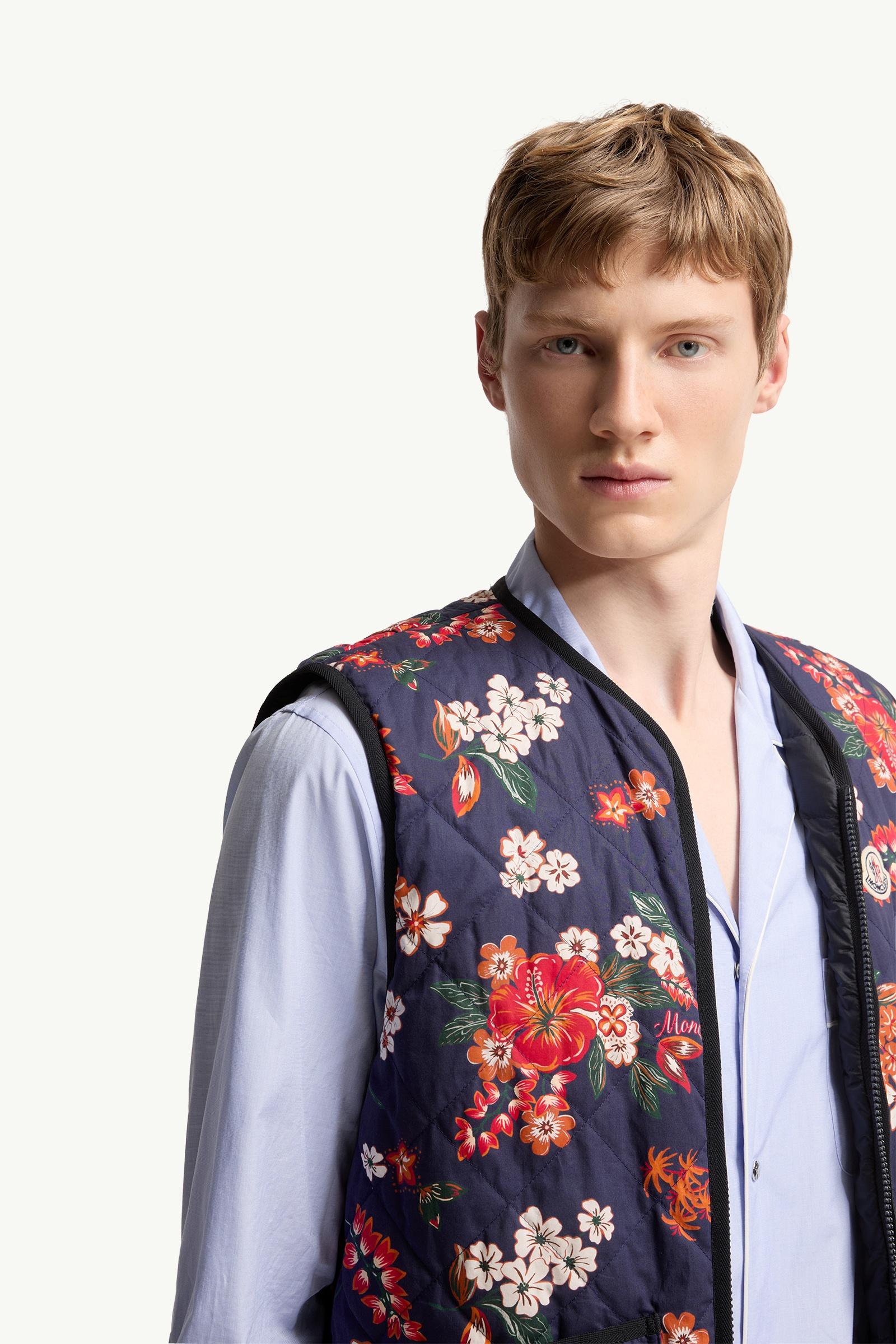 Navy Blue Franqui Reversible Floral Down Vest - Vests for Men