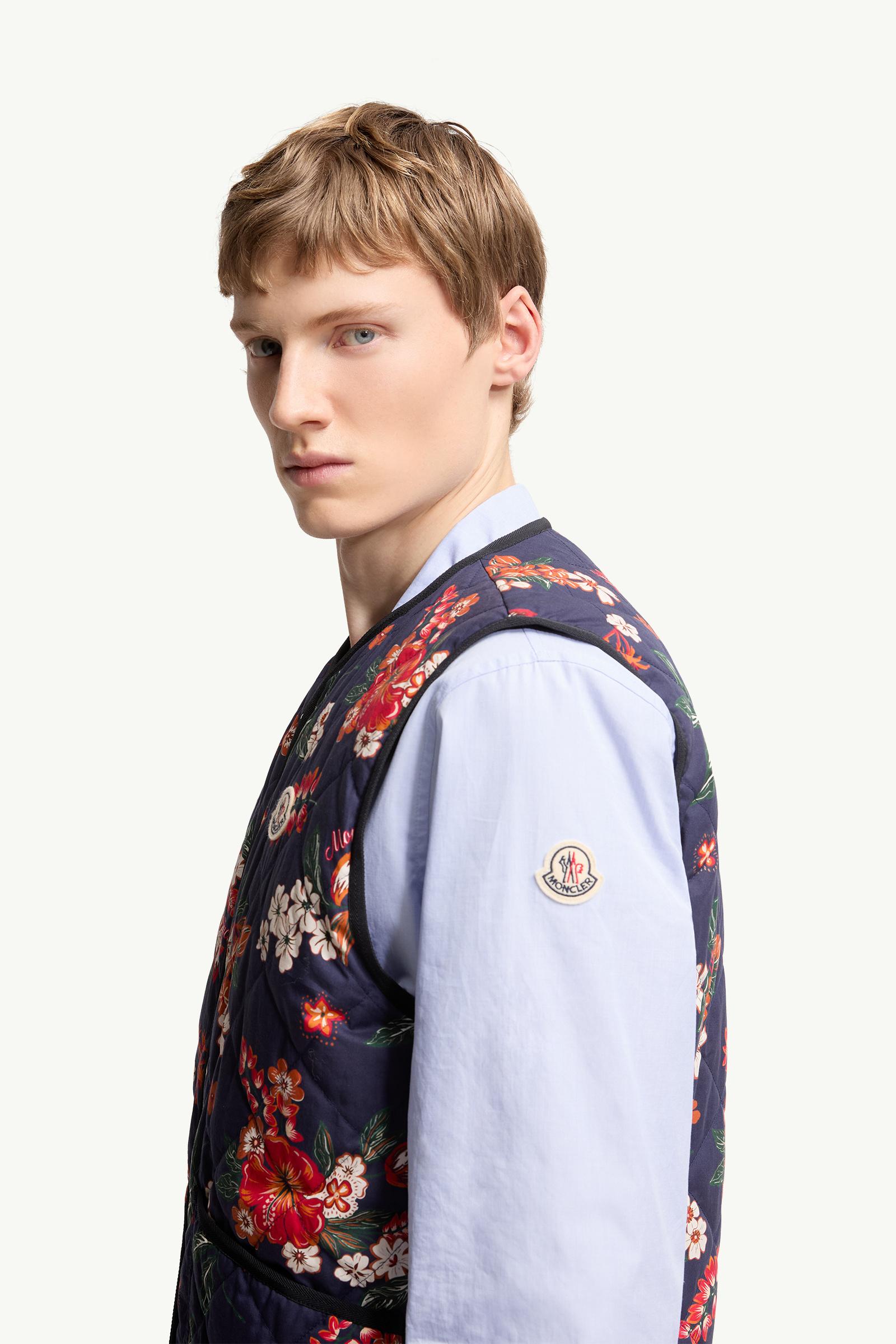Navy Blue Franqui Reversible Floral Down Vest - Vests for Men