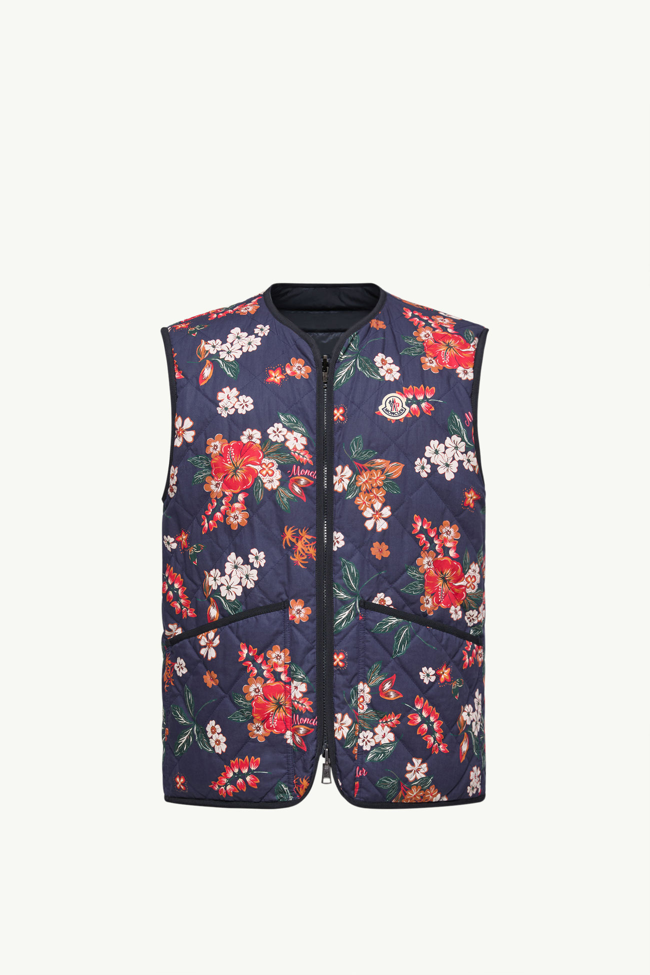 Franqui Reversible Floral Down Vest Men Navy Blue Moncler 2