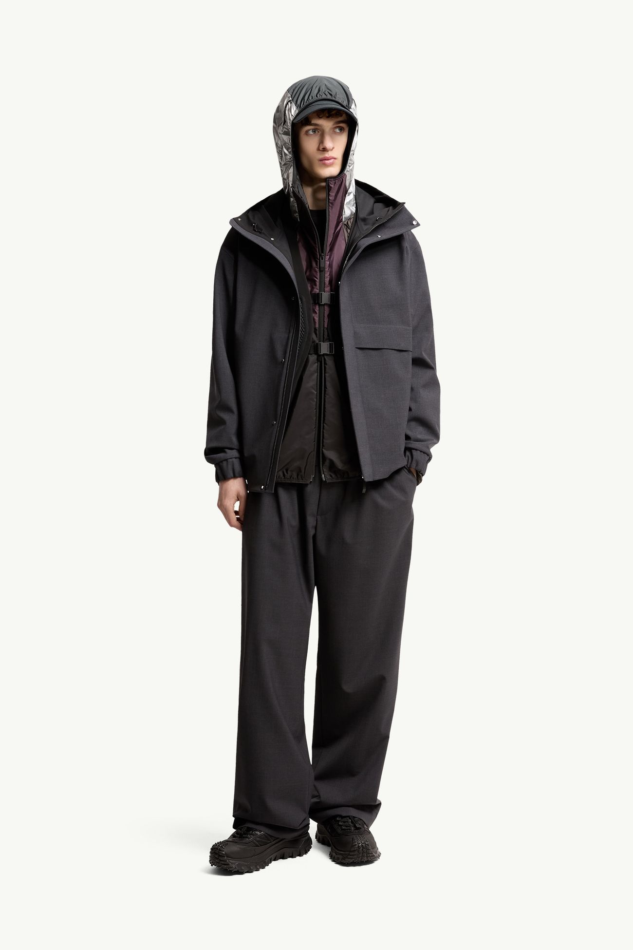 Sillon Hooded Wool Blend Windbreaker Men Dark Grey Moncler 0