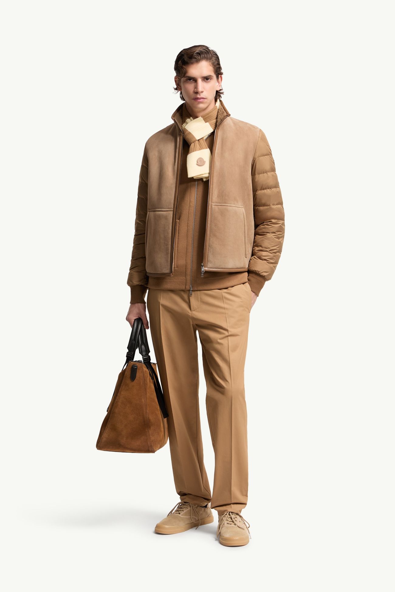 Crachin kurze wendbare Daunenjacke aus Shearling und Nappaleder Herren Beige Moncler 0