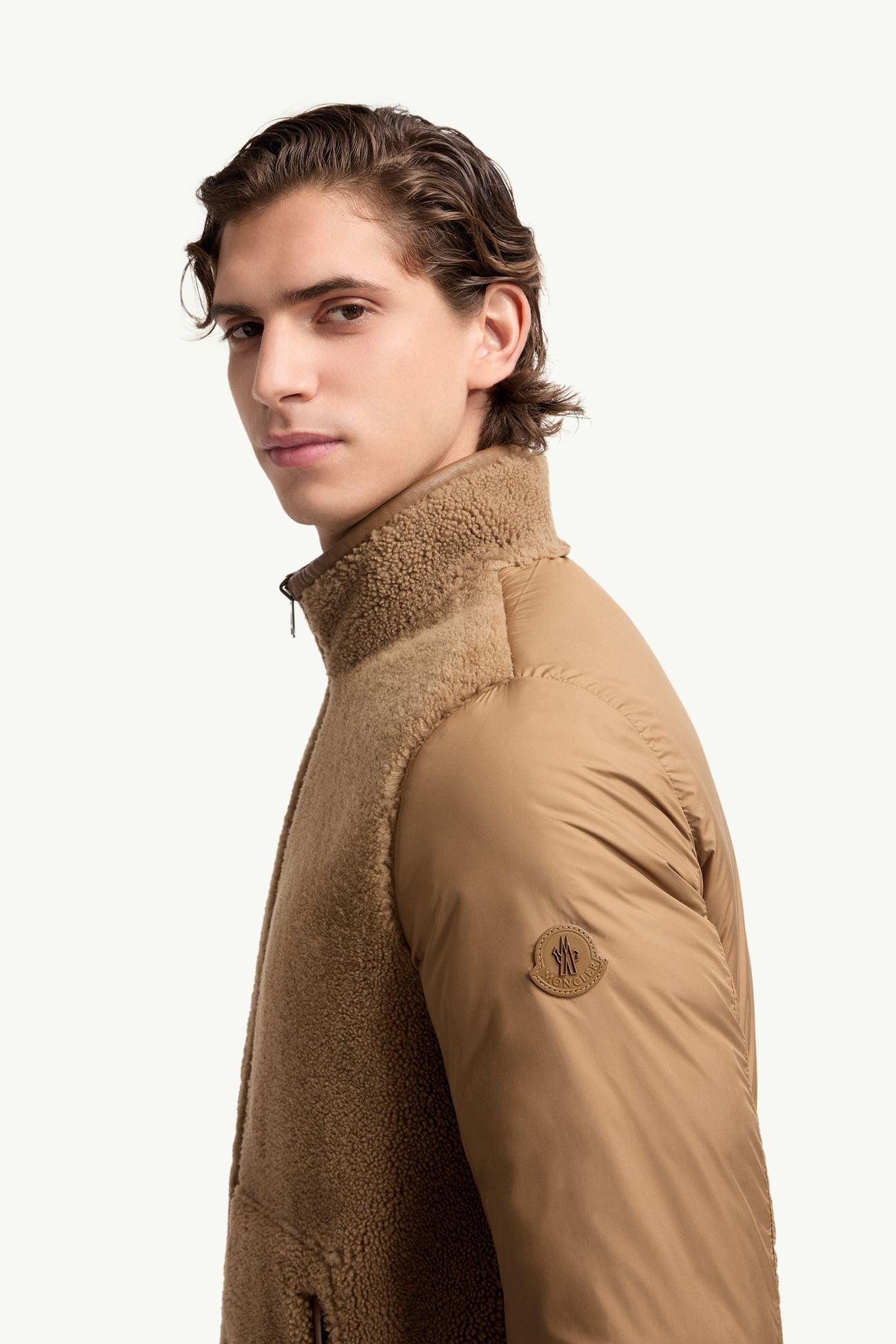 Crachin男士双面羊毛和Nappa皮革短款羽绒夹克外套 男士 米色 Moncler 1