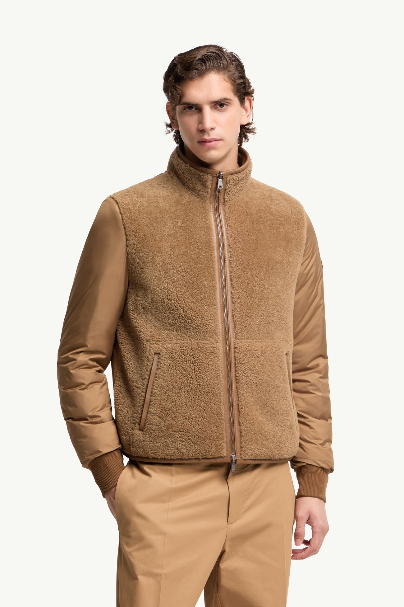 Crachin男士双面羊毛和Nappa皮革短款羽绒夹克外套 男士 米色 Moncler 5