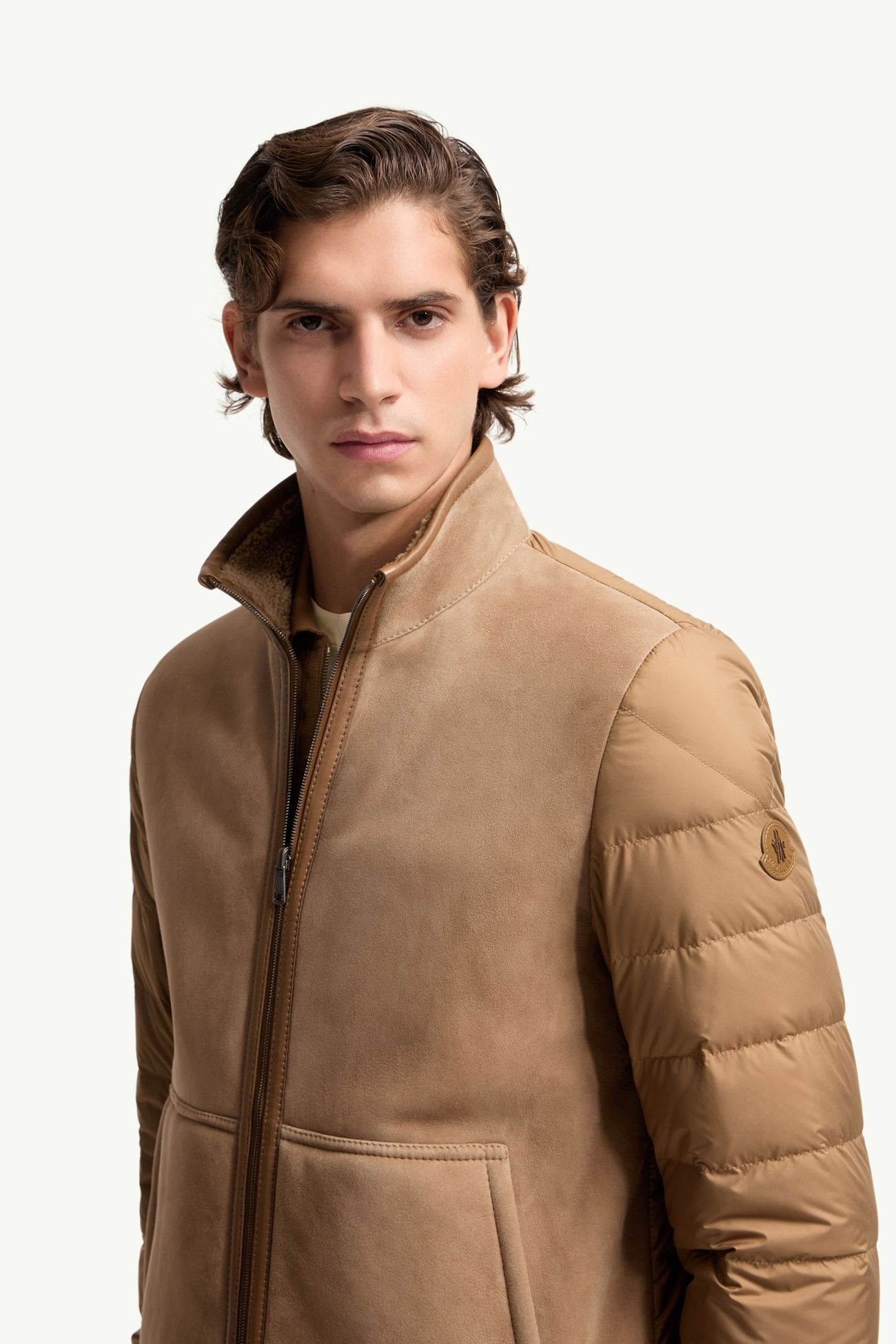 Crachin kurze wendbare Daunenjacke aus Shearling und Nappaleder Herren Beige Moncler 6