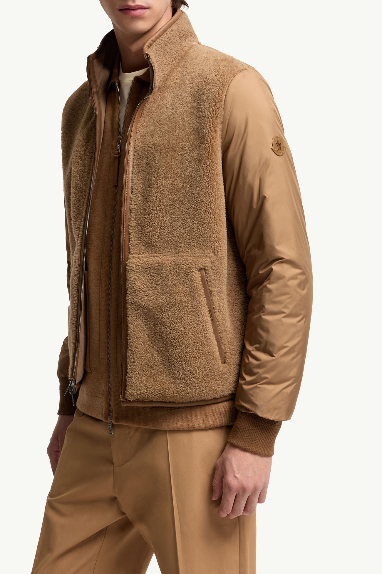 Crachin男士双面羊毛和Nappa皮革短款羽绒夹克外套 男士 米色 Moncler 7