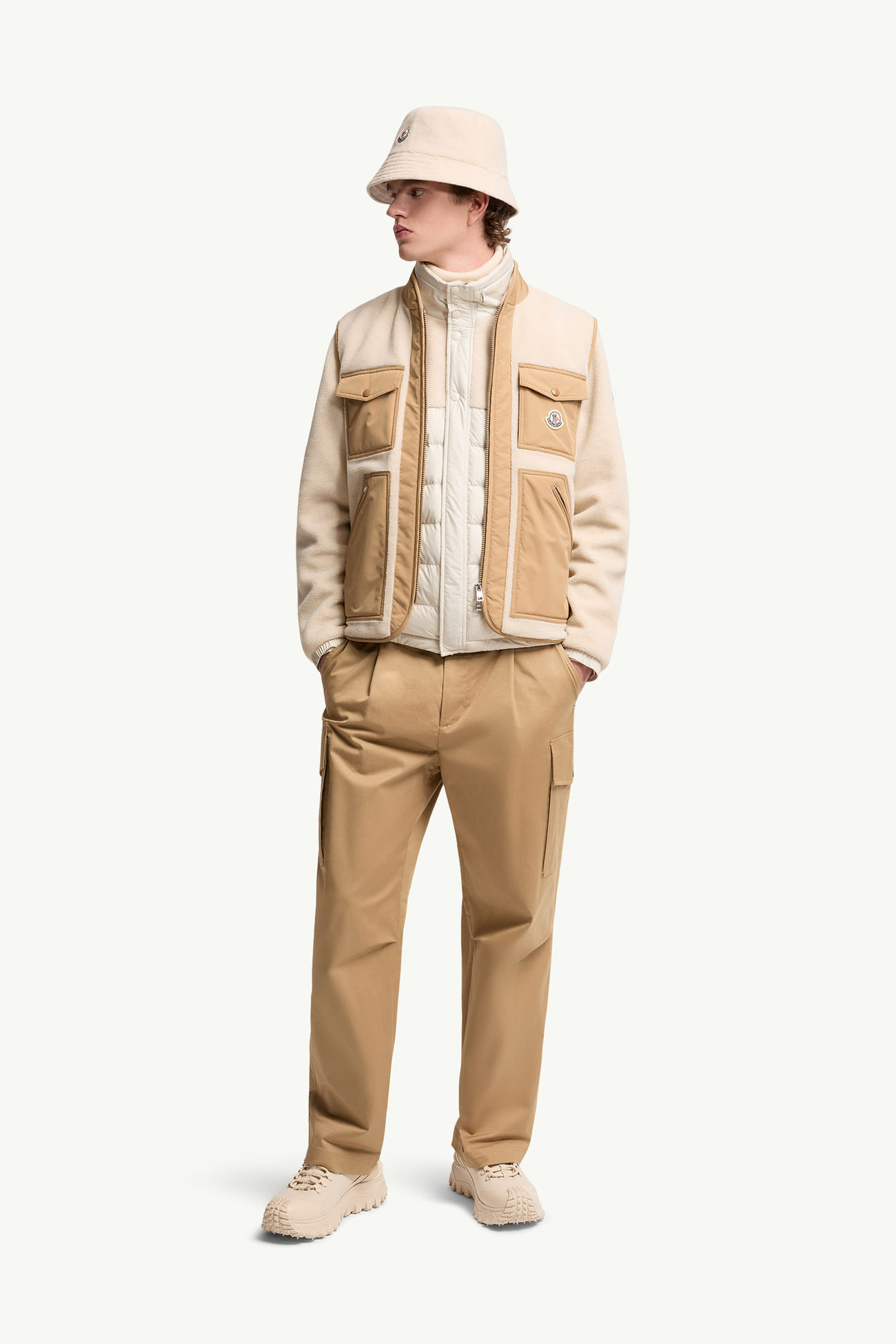 Chaleco plumífero efecto peluche Karakai Hombre Beige Claro Moncler 0