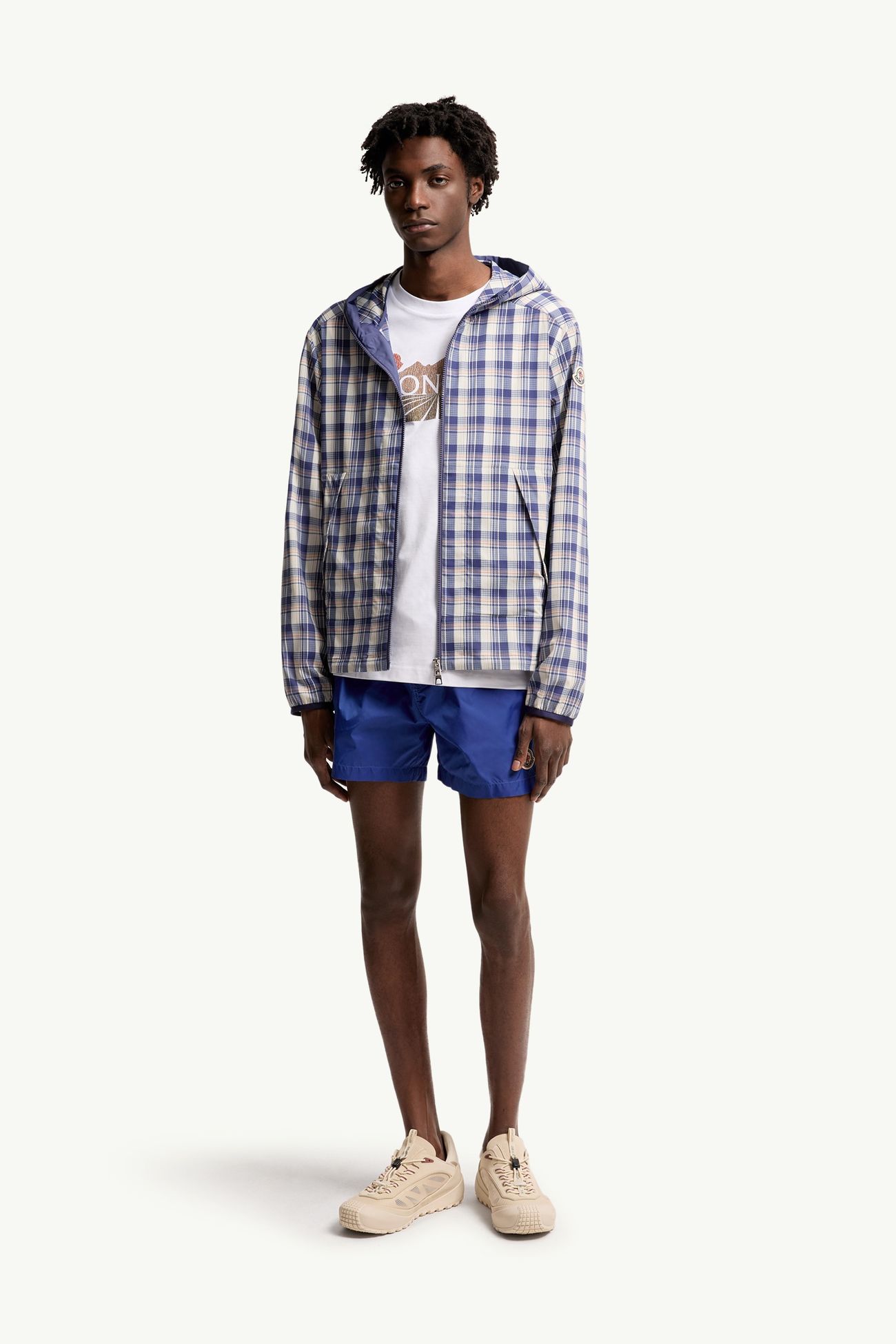 Veste à capuche à carreaux Natisone Hommes Blanc & Bleu Moncler 0