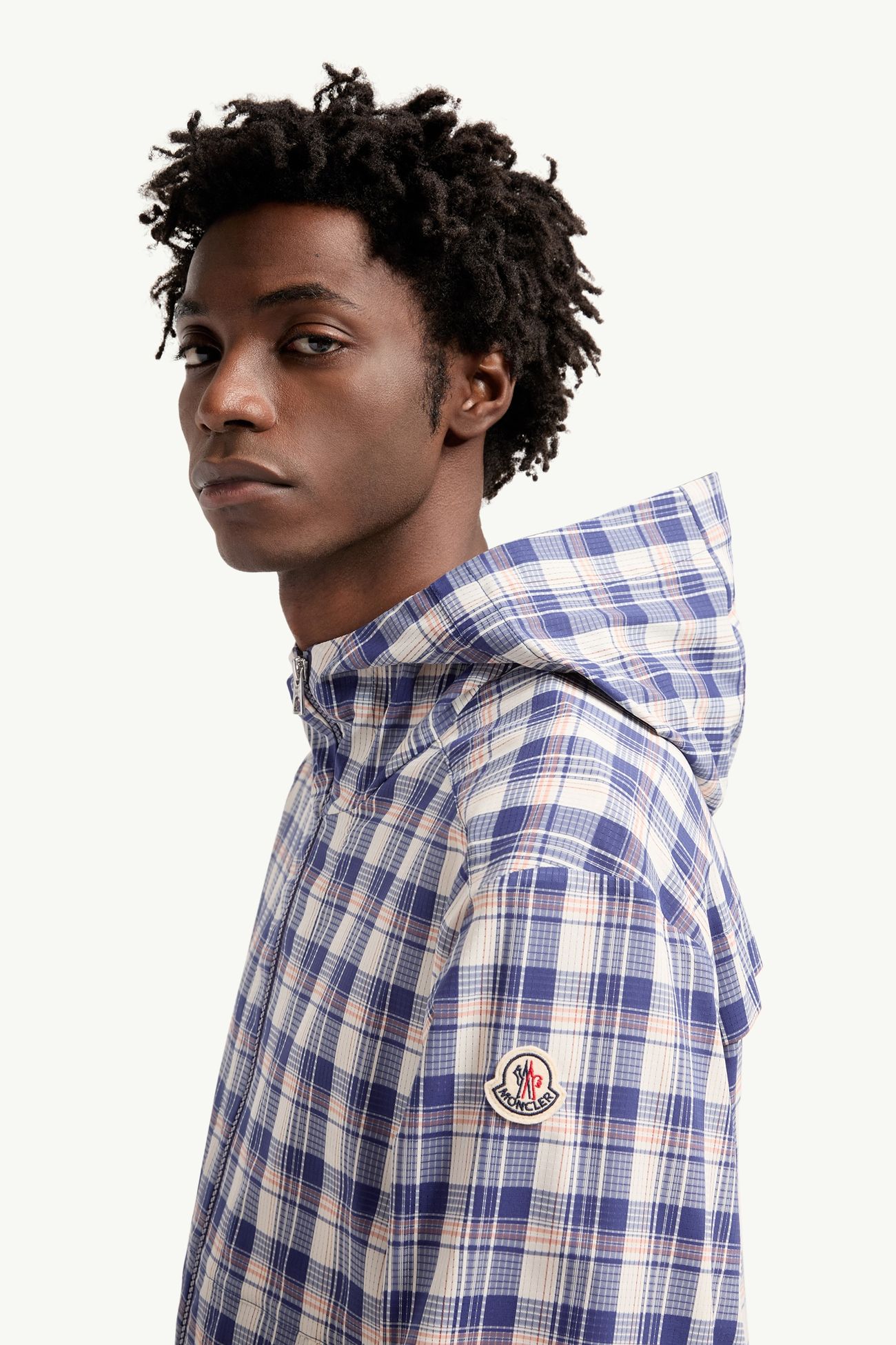 Natisone格紋連帽外套 男士 白色和藍色 Moncler 1