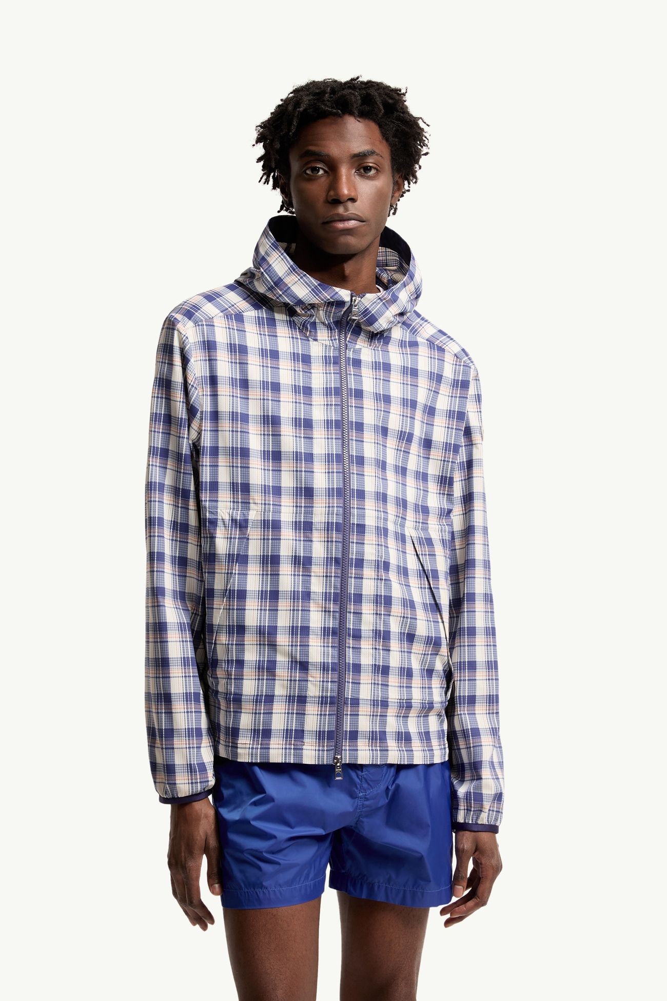 Natisone格紋連帽外套 男士 白色和藍色 Moncler 3