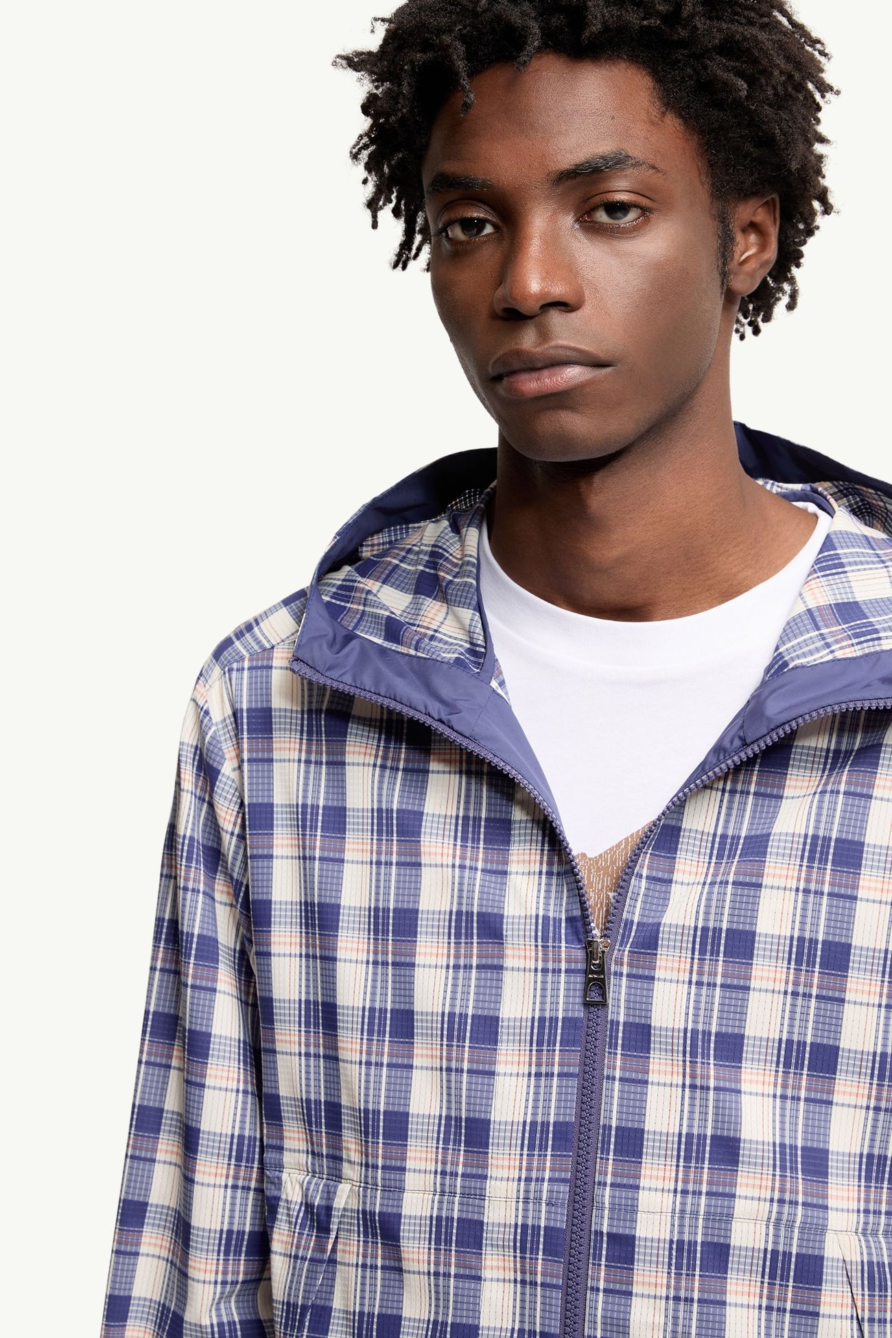 Natisone Check Hooded Jacket Men White & Blue Moncler 5