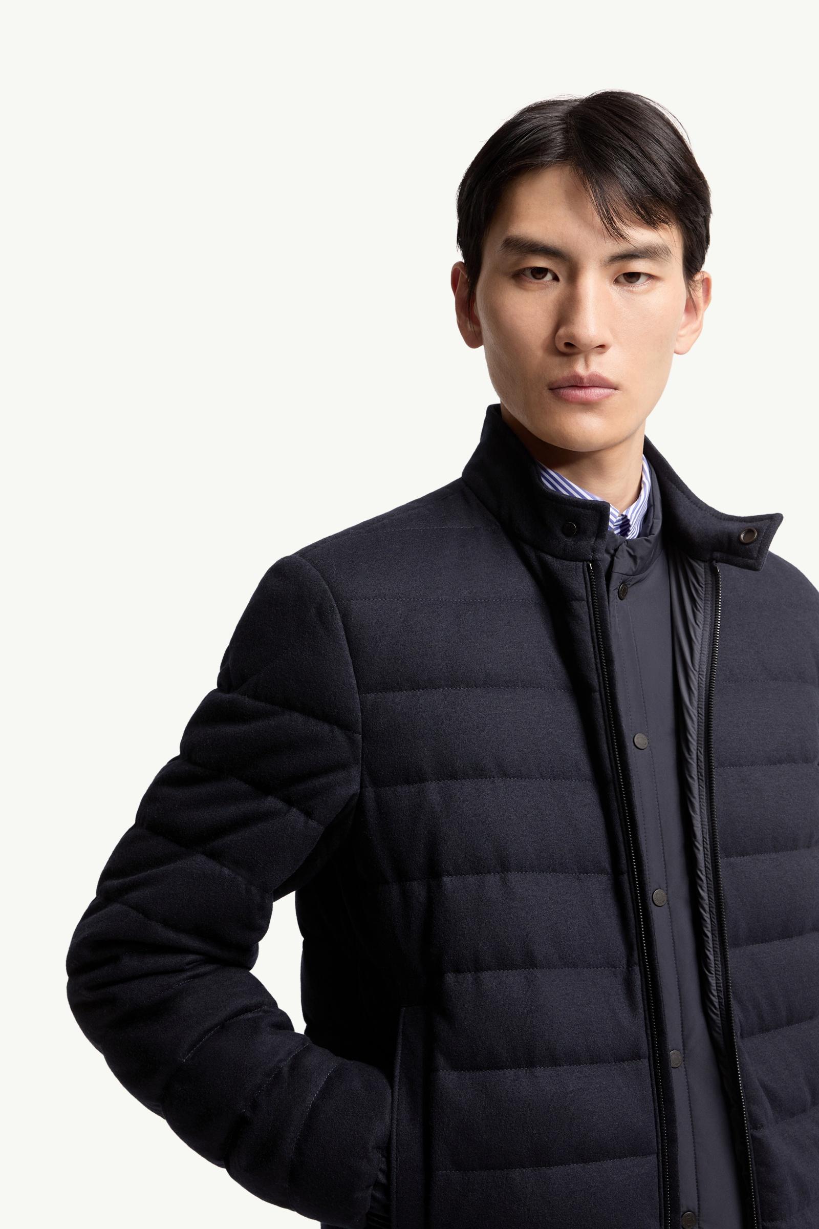 Navy Blue Luray Cashmere Blend Short Down Jacket - Short Down