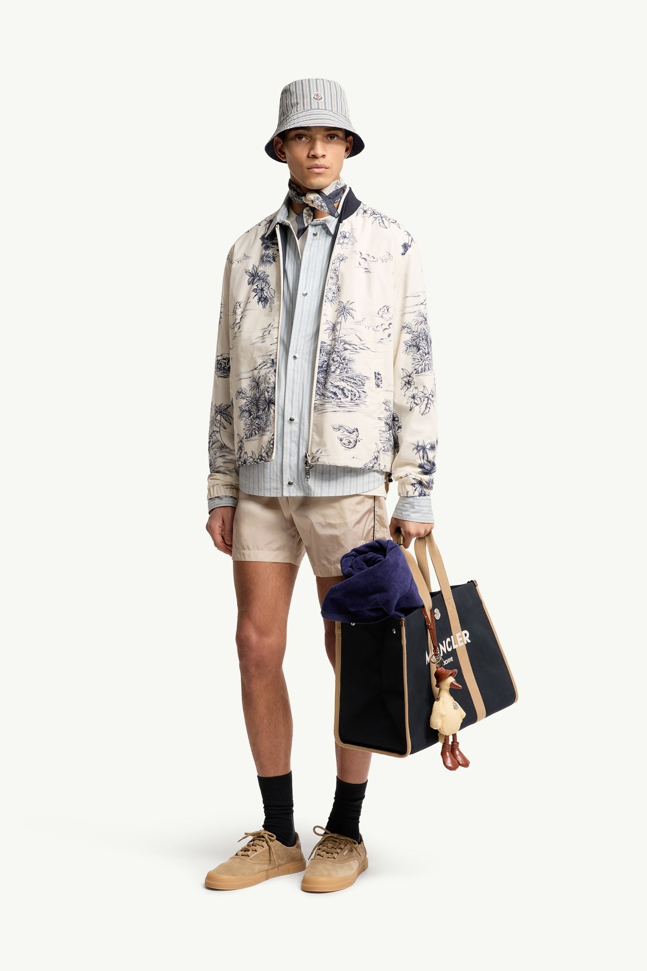 Chaqueta de popelina reversible con estampado Hombre Blanco & Azul Moncler 0