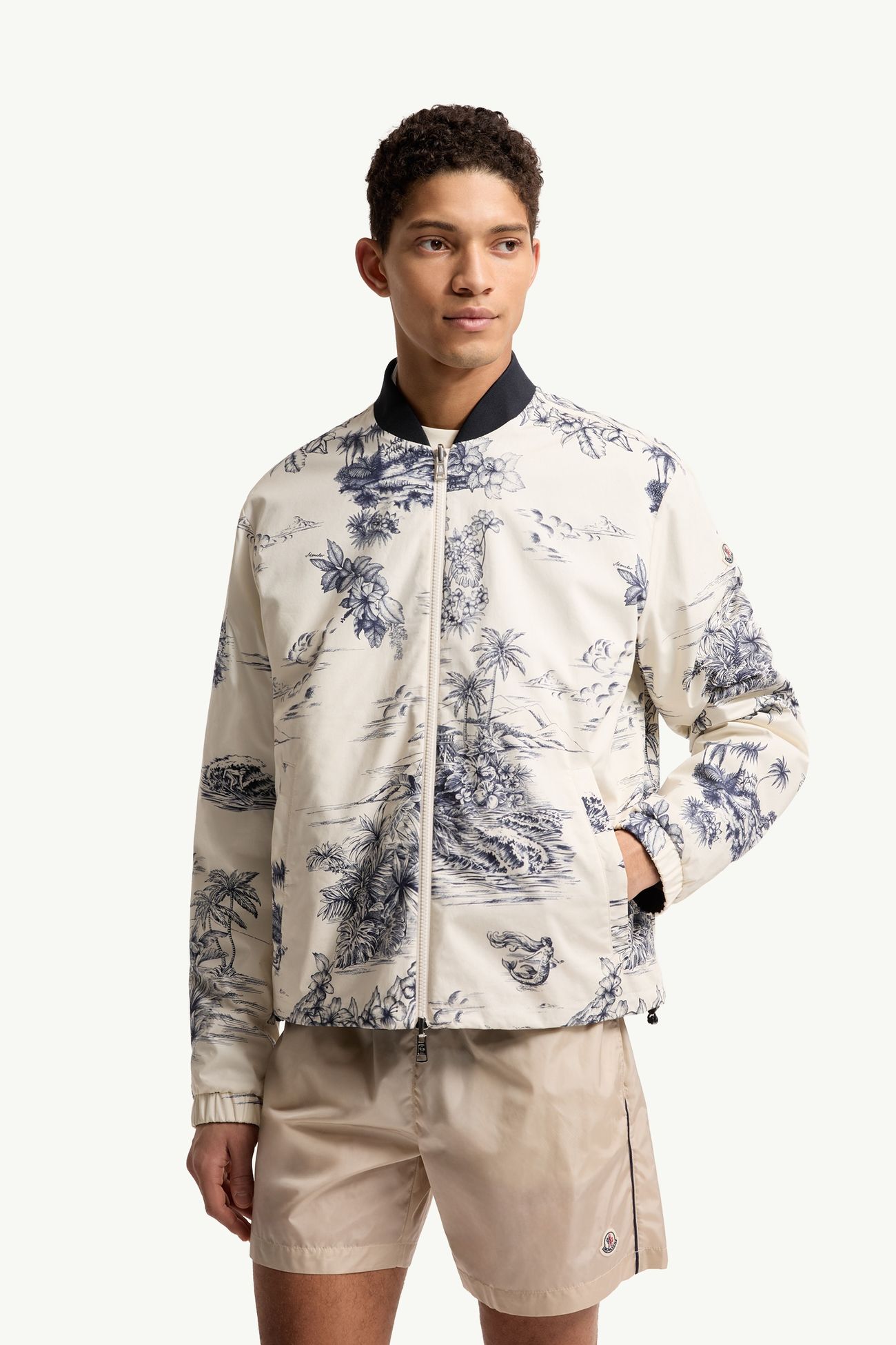 Chaqueta de popelina reversible con estampado Hombre Blanco & Azul Moncler 3