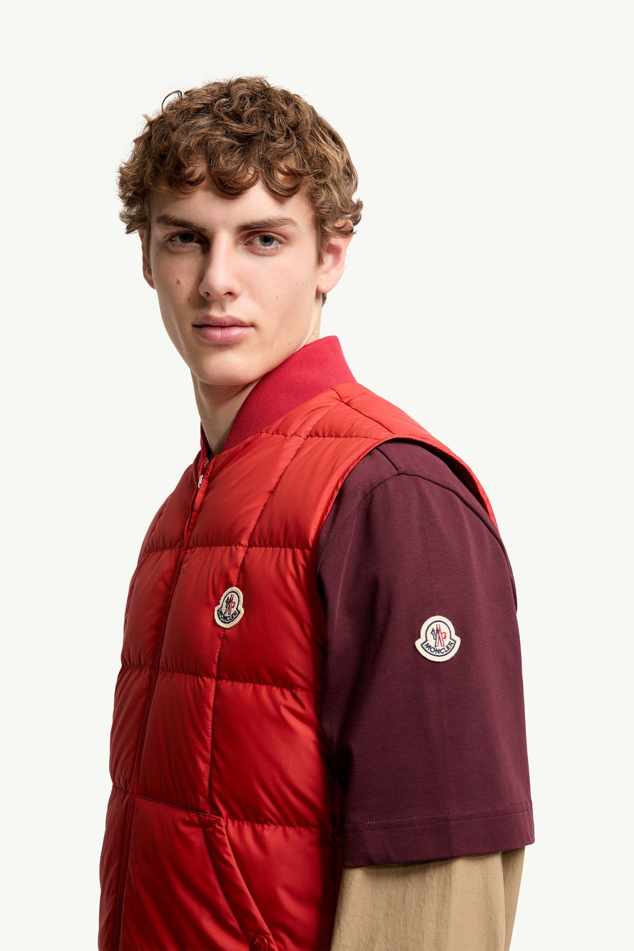 Gilet imbottito in piuma trapuntato a quadri Elberton Uomo Rosso Moncler 1