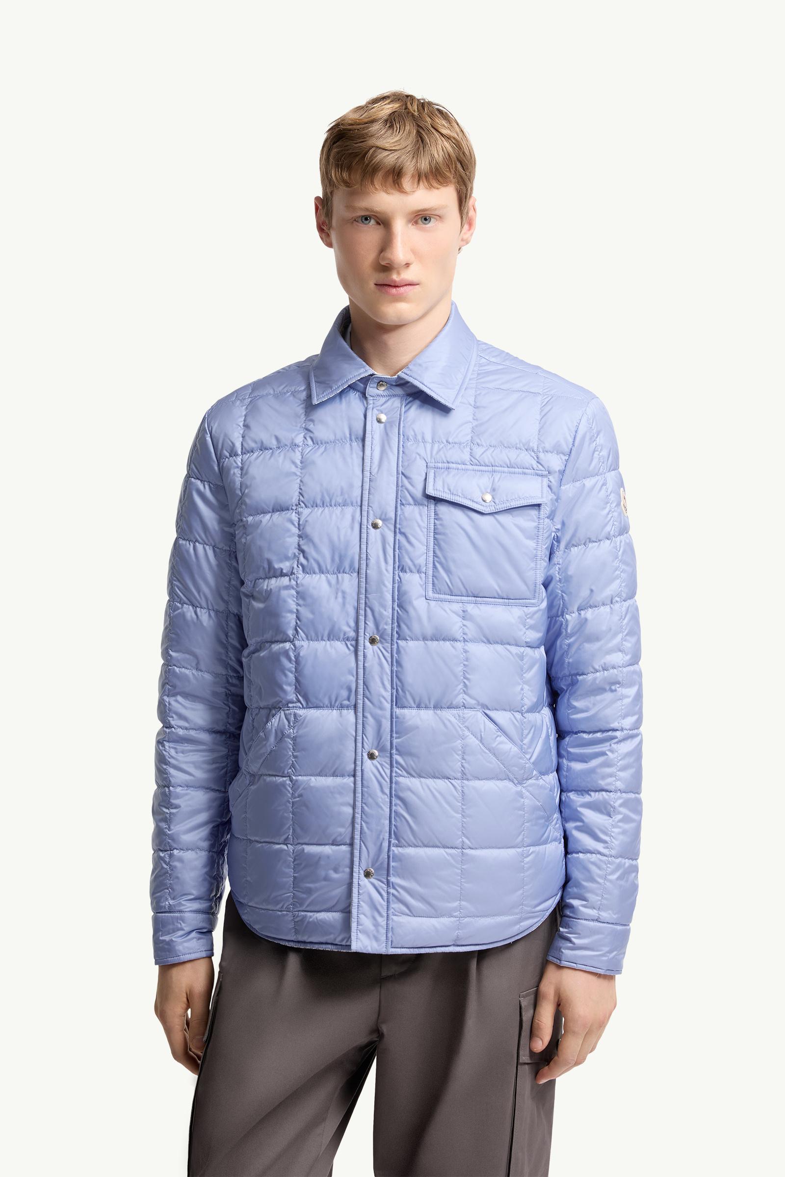 White & Light Blue Crescent Reversible Down Shirt Jacket - Short