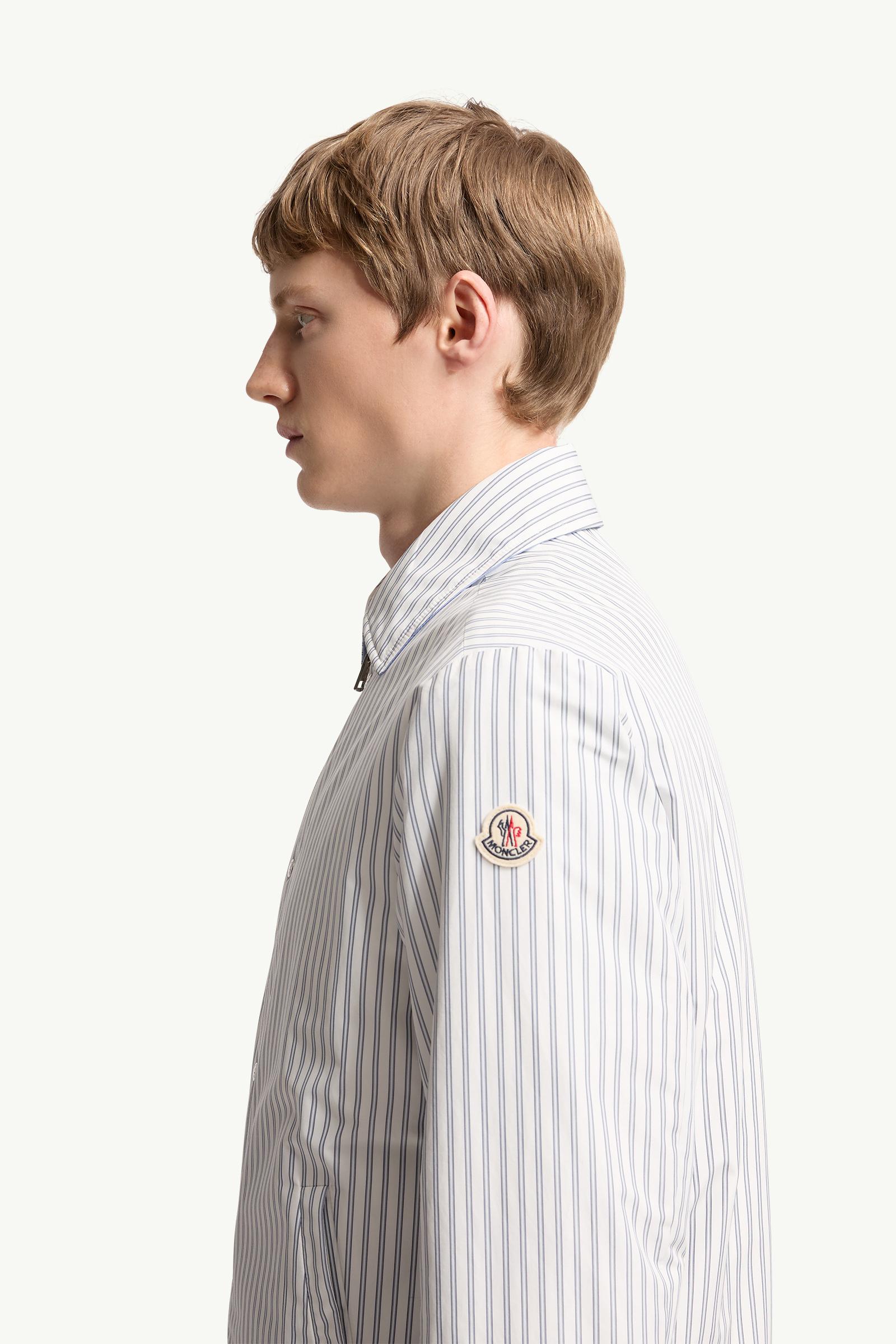 White & Light Blue Crescent Reversible Down Shirt Jacket - Short
