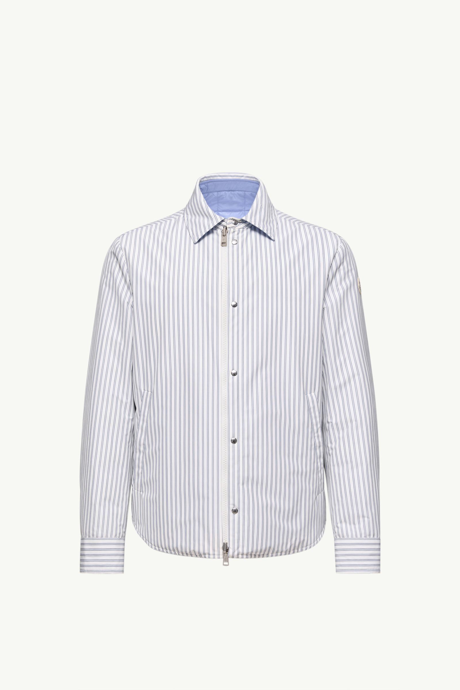 White & Light Blue Crescent Reversible Down Shirt Jacket - Short