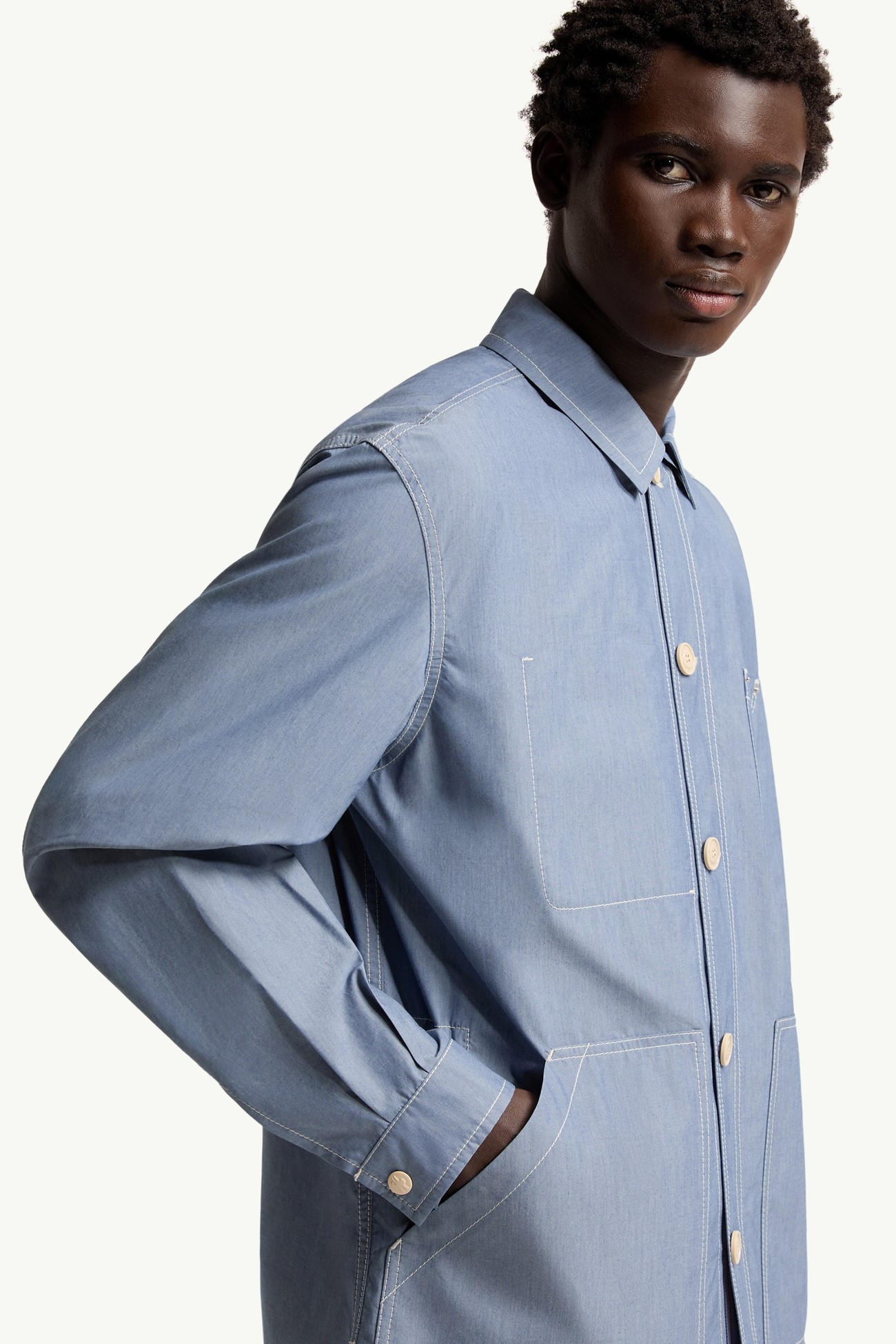 Elorn Chambray Shirt Jacket Men Powder Blue Moncler 5
