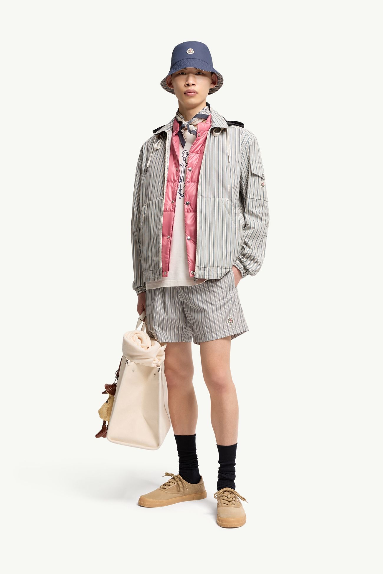 Havas 스트라이프 포플린 셔츠 재킷 남성 화이트 & 블루 Moncler 0