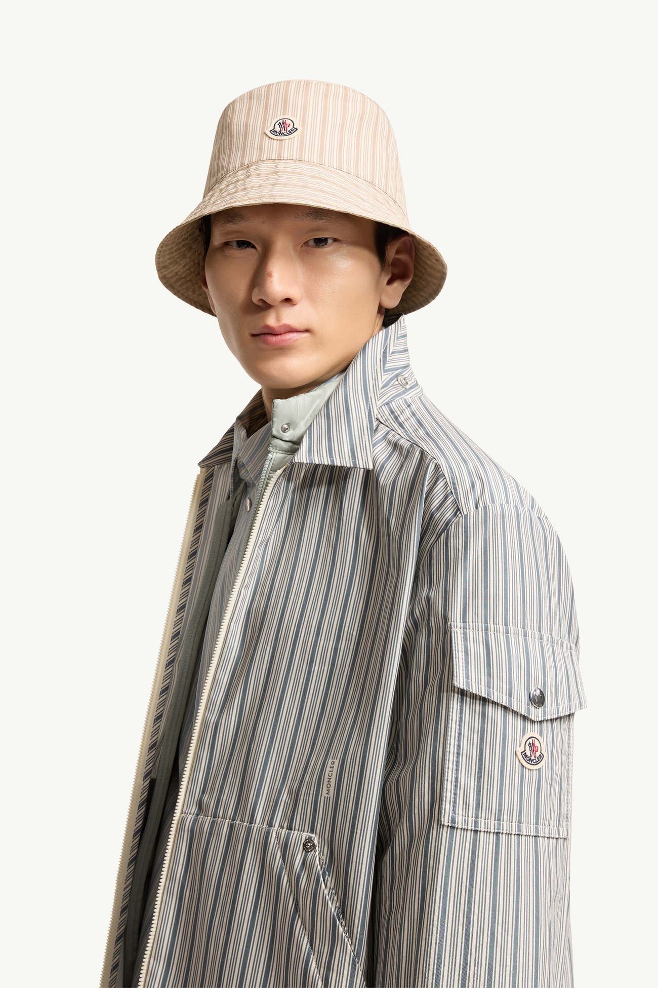 Havas Striped Poplin Shirt Jacket Men White & Blue Moncler 1