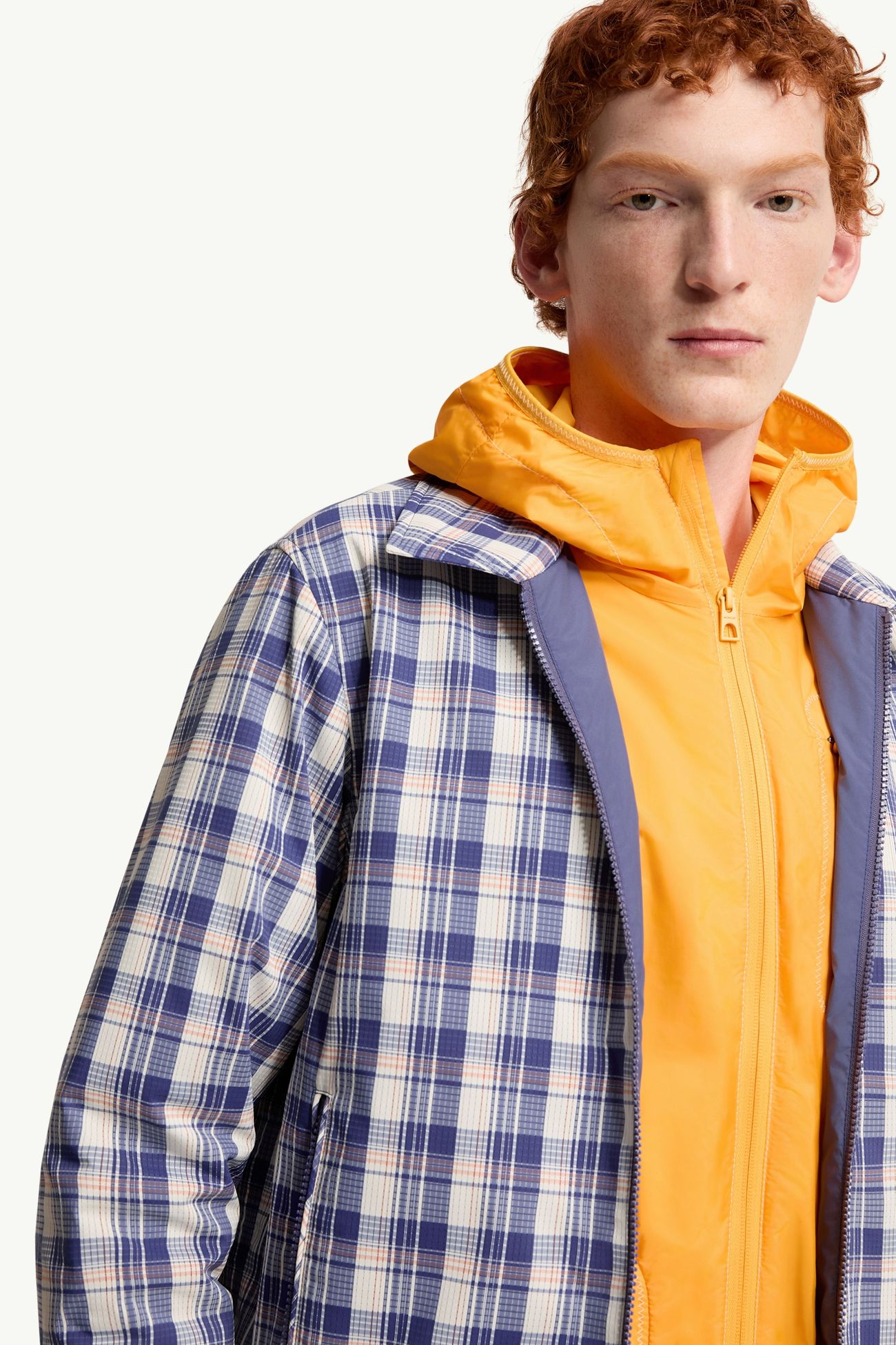 Giausar格紋防撕裂布料恤衫式外套 男士 白色和藍色 Moncler 6