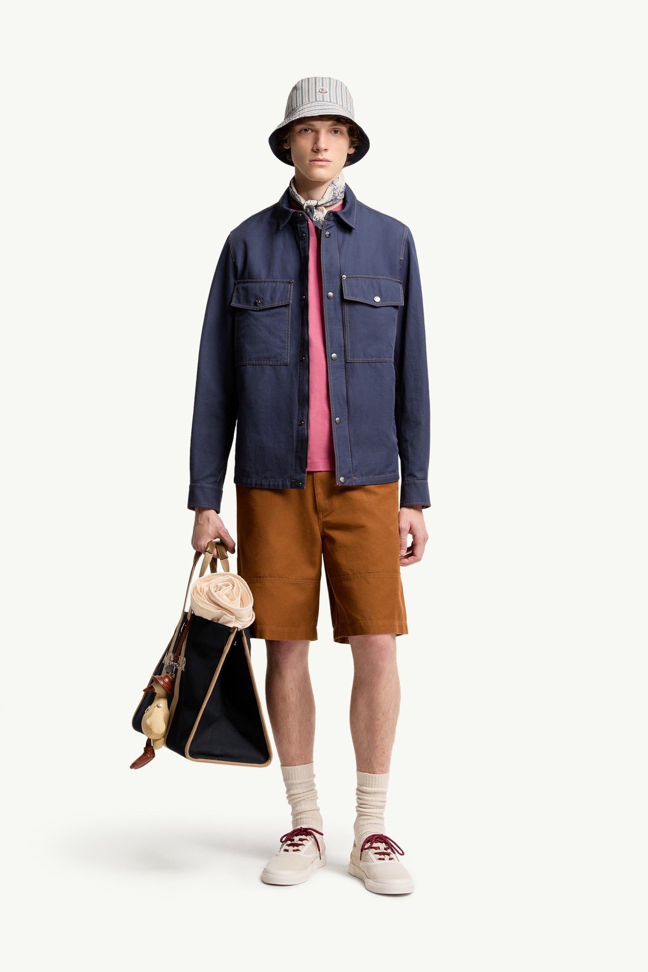 Watagua Cotton & Linen Blend Shirt Jacket Men Navy Blue Moncler 0