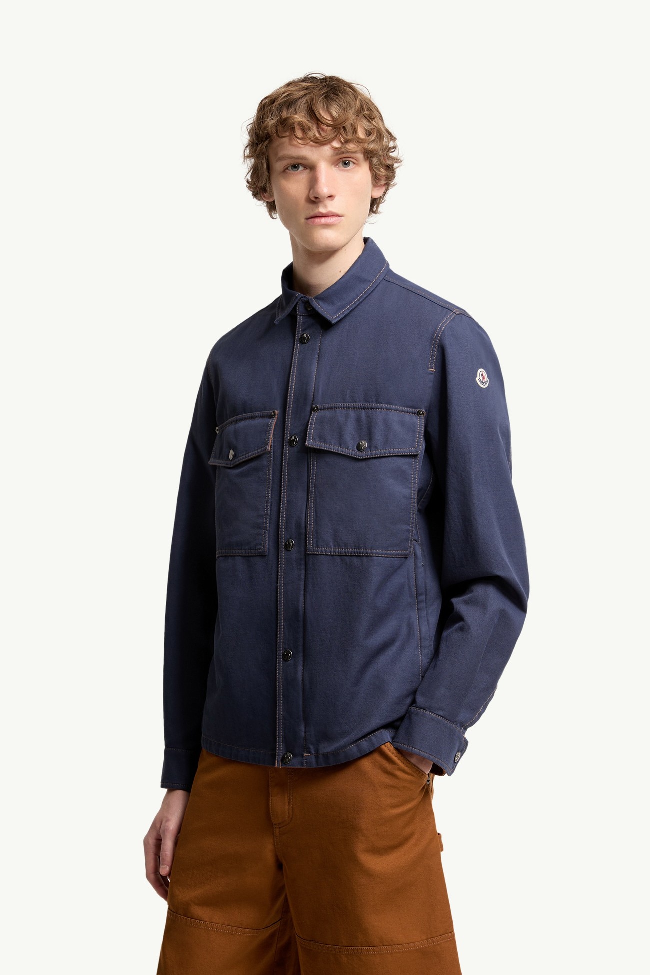 Watagua Cotton & Linen Blend Shirt Jacket Men Navy Blue Moncler 3