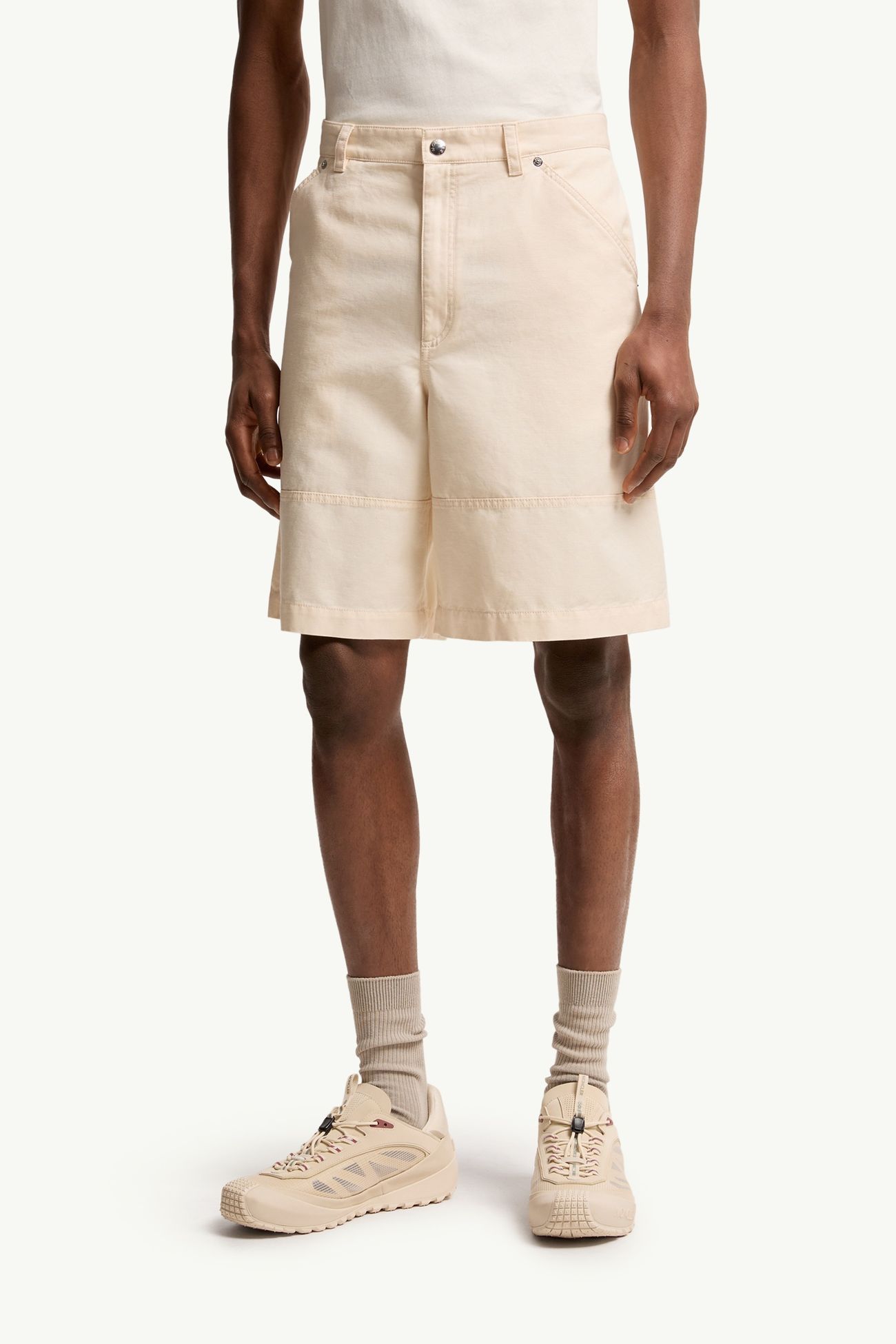 Shorts cargo de gabardina de lino y algodón Hombre Blanco Marfil Moncler 3