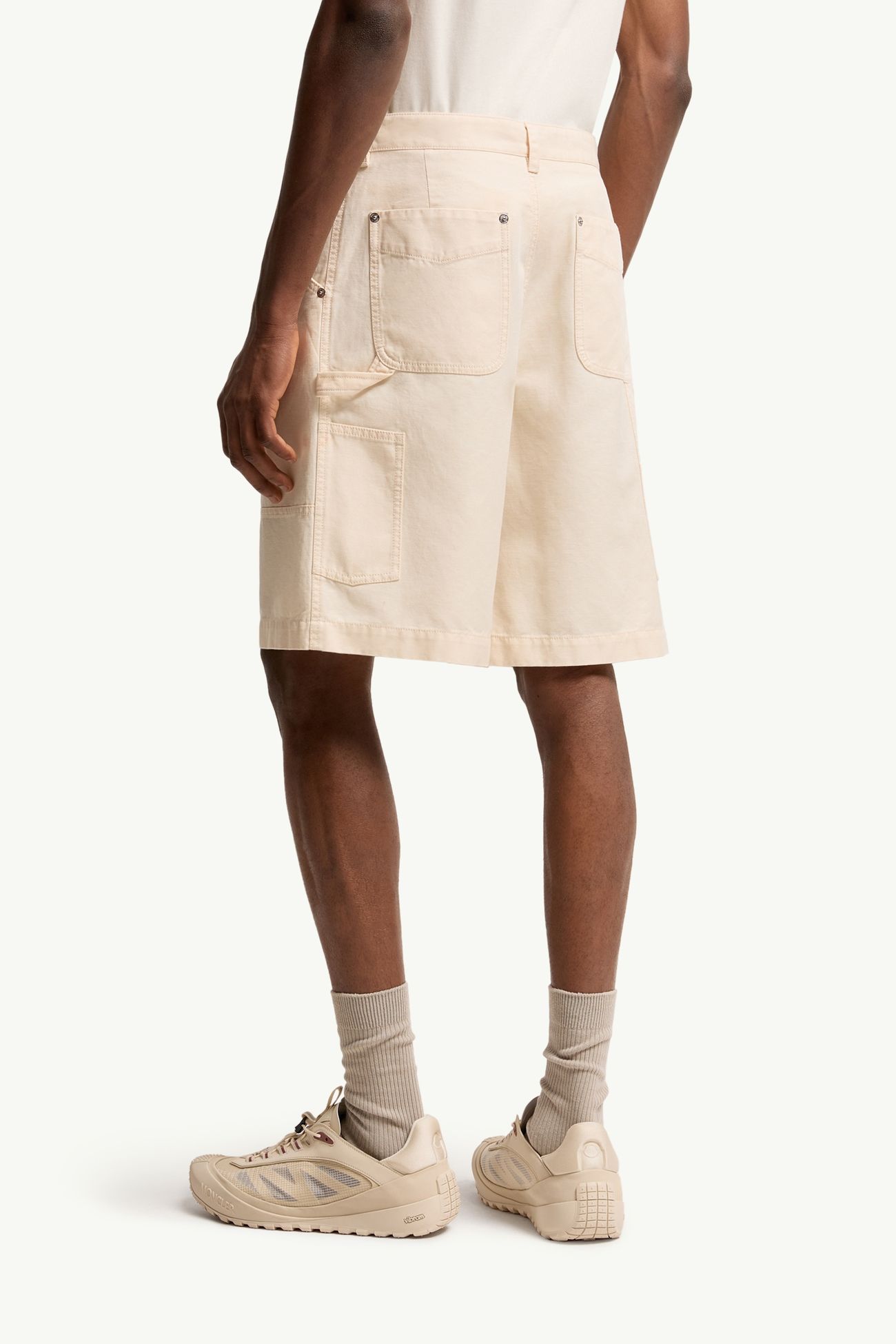 Cargoshorts aus Leinen- und Baumwollgabardine Herren Weiß-Elfenbein Moncler 4