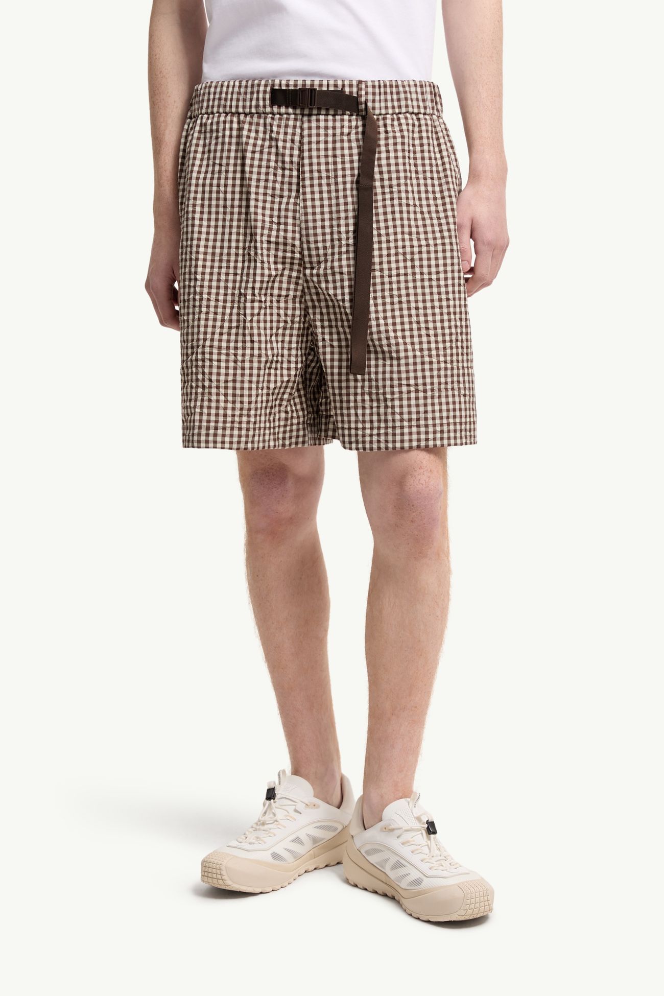 Vichy Cotton Blend Shorts Men White & Brown Moncler 3